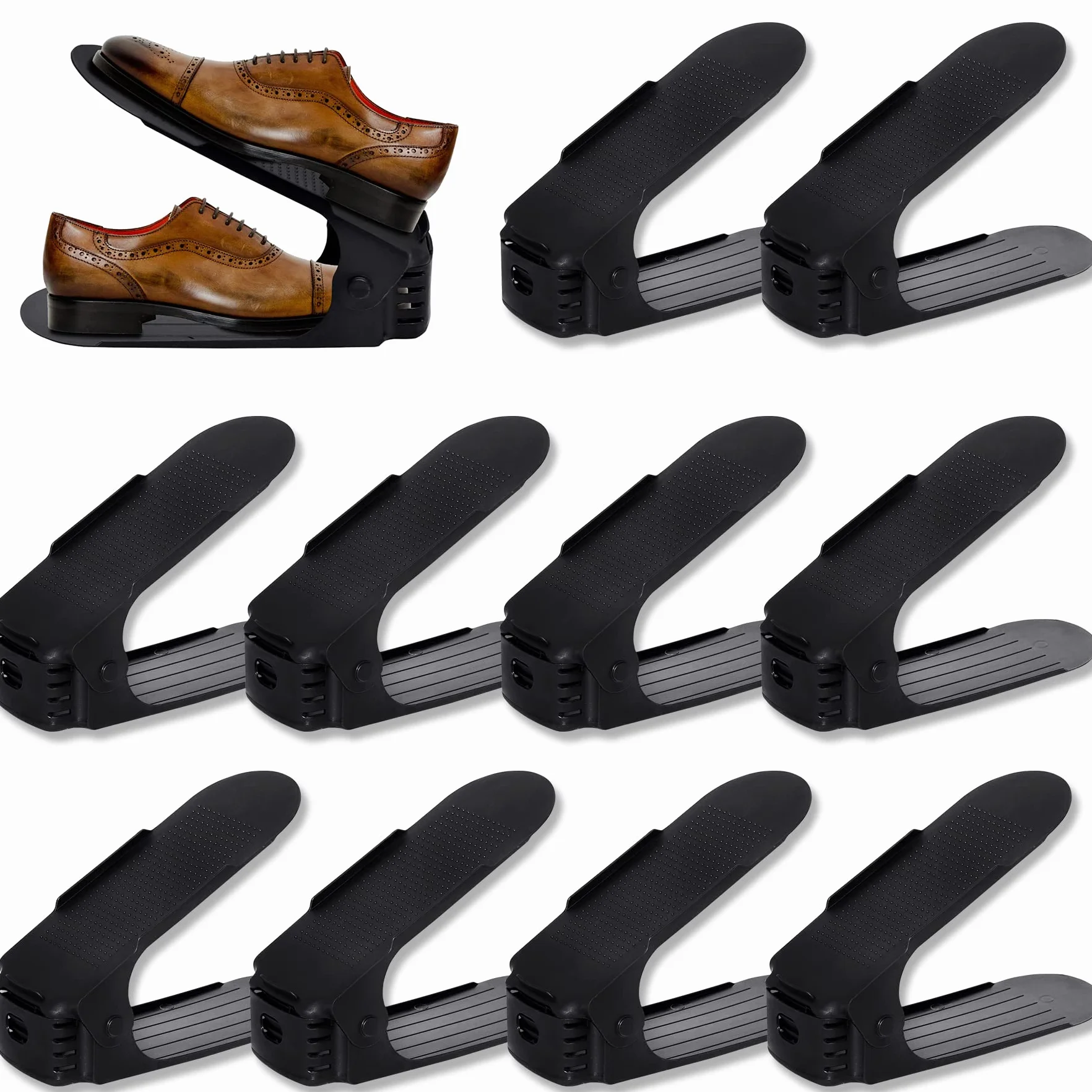 Regulowane Półki na Buty Antypoślizgowy Uchwyt na Buty 3 Wysokość regulowana PP Podwójna Warstwa Zestaw Shoe Rack Czarny