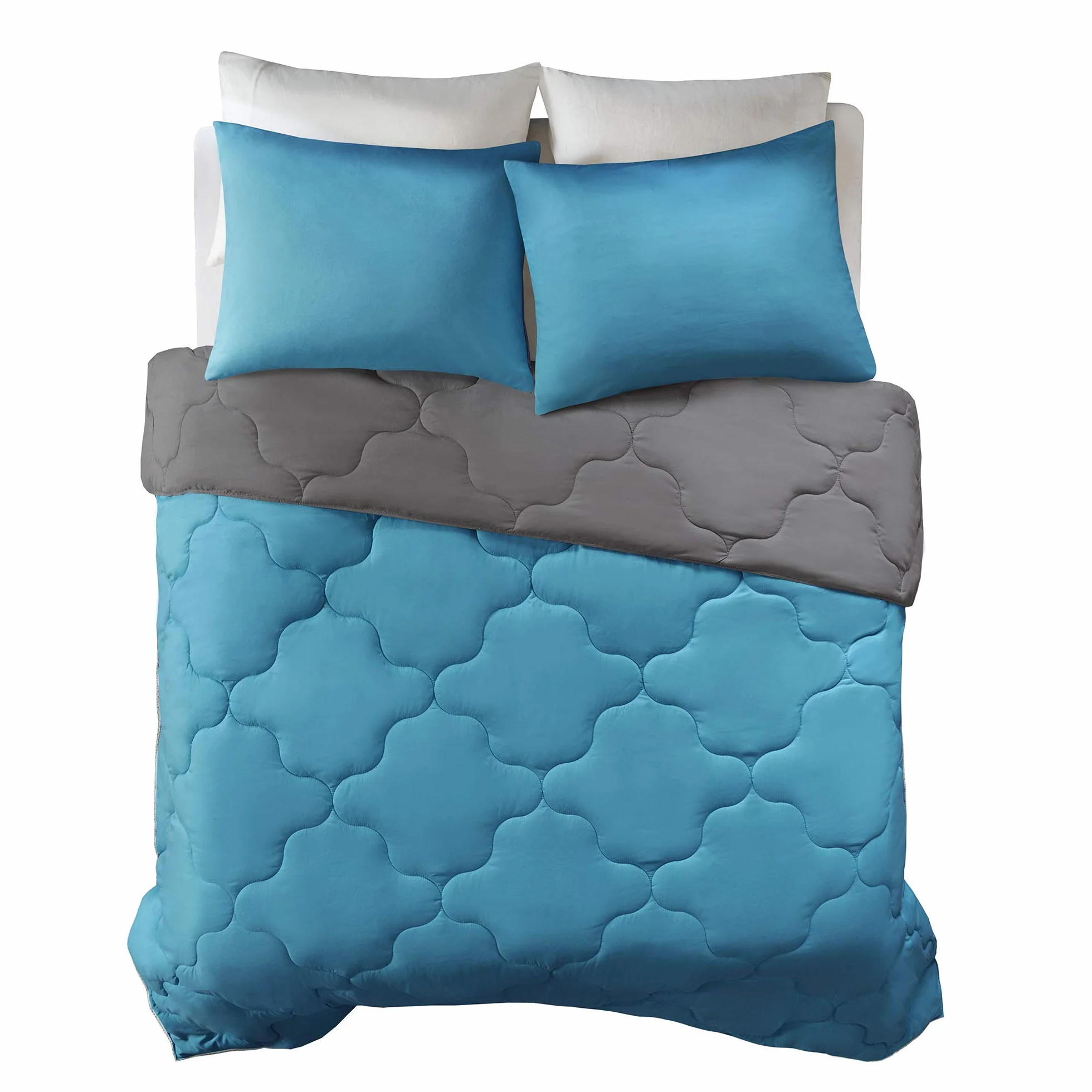 Comfort Spaces Vixie Reversible Comforter Set - Trendy Casual Geometric Quilted Cover, All Season Down Alternative Cozy Bedding, Matching Sham, Teal/Charcoal, Full/Queen 3 piece