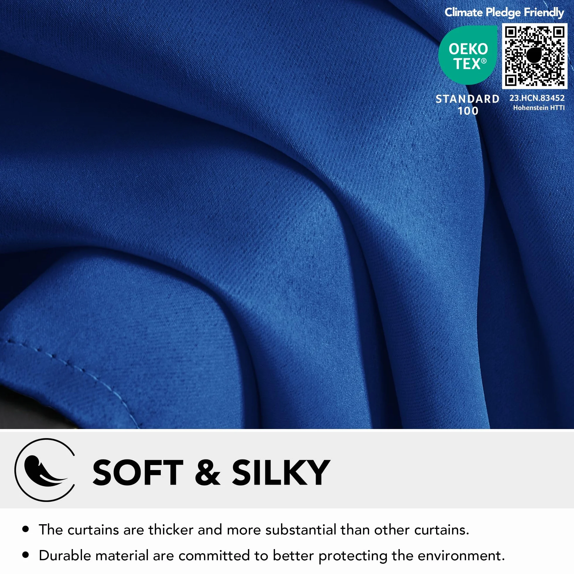 Deconovo Zasłony zaciemniające z izolacją termiczną, zasłony do salonu i sypialni, nowoczesny design z oczkami, 140 × 245 cm (szerokość x wysokość), królewski niebieski, 1 sztuka