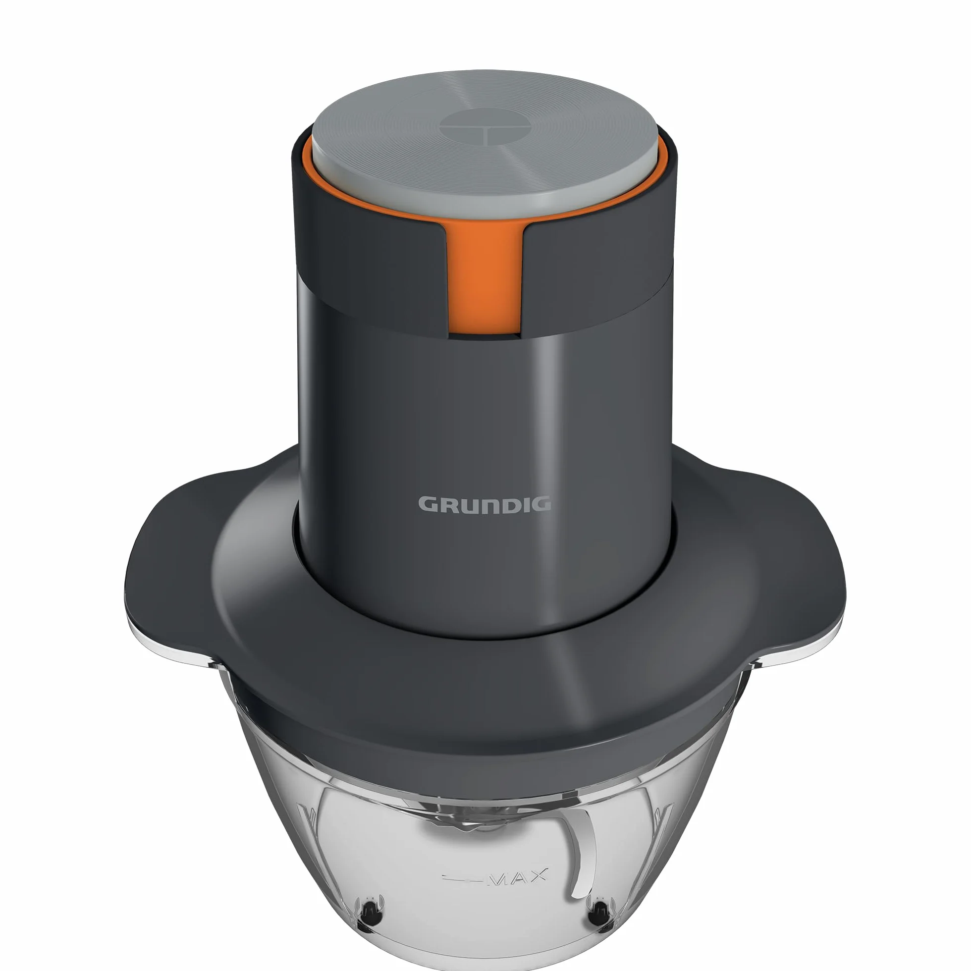 Grundig CH 5320 rozdrabniacz, 500 W, 2 noże ze stali nierdzewnej, szklany pojemnik 0,5 l, 2 stopnie, podkładka antypoślizgowa, obsługa jedną ręką, blokada bezpieczeństwa, szara/terakota