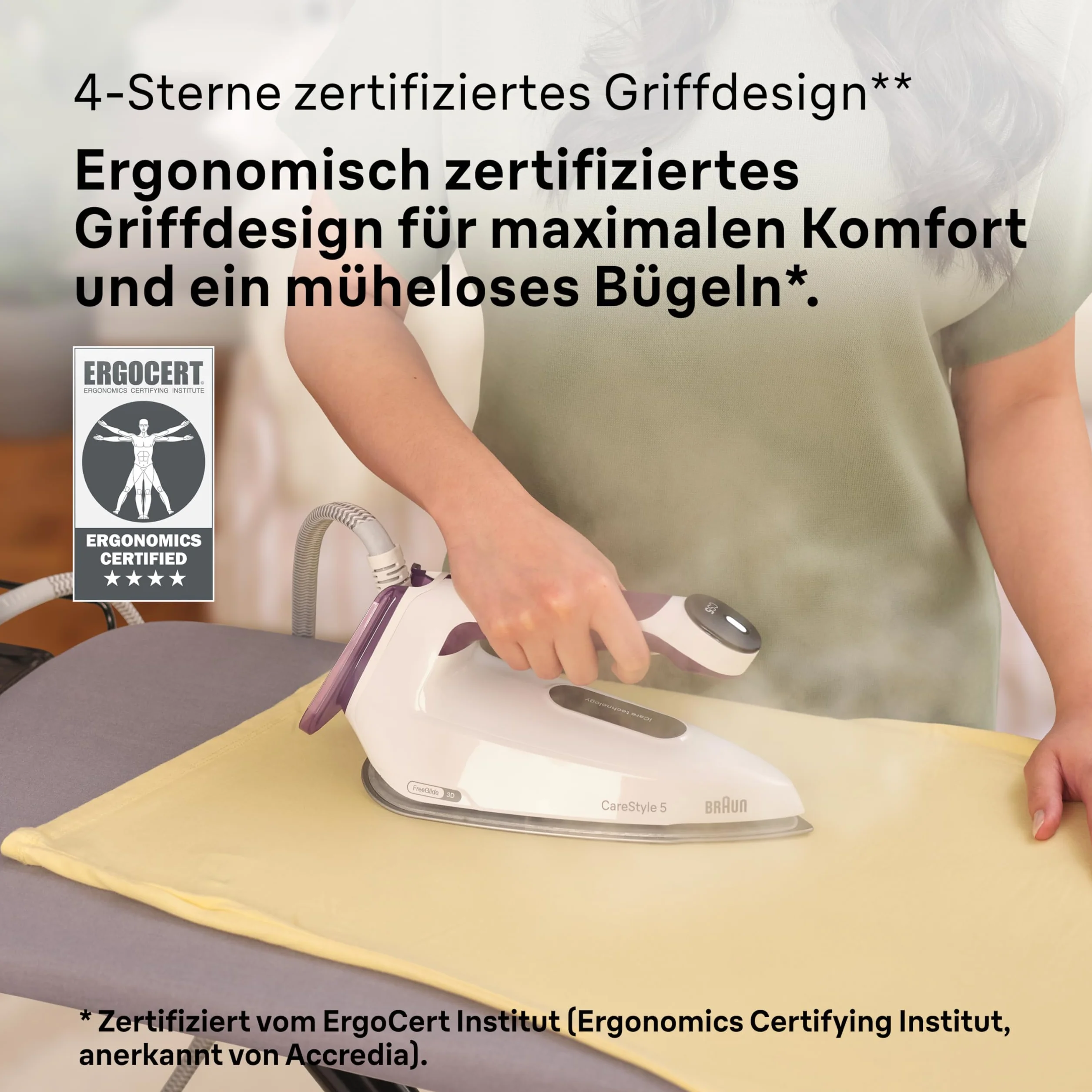 Braun CareStyle 5 IS5247VI żelazko parowe z technologią FreeGlide 3D, 145 g/min pary, szybkie nagrzewanie, tryb iCare, pionowe prasowanie, zdejmowany zbiornik 2 l, 2400 W, fioletowy