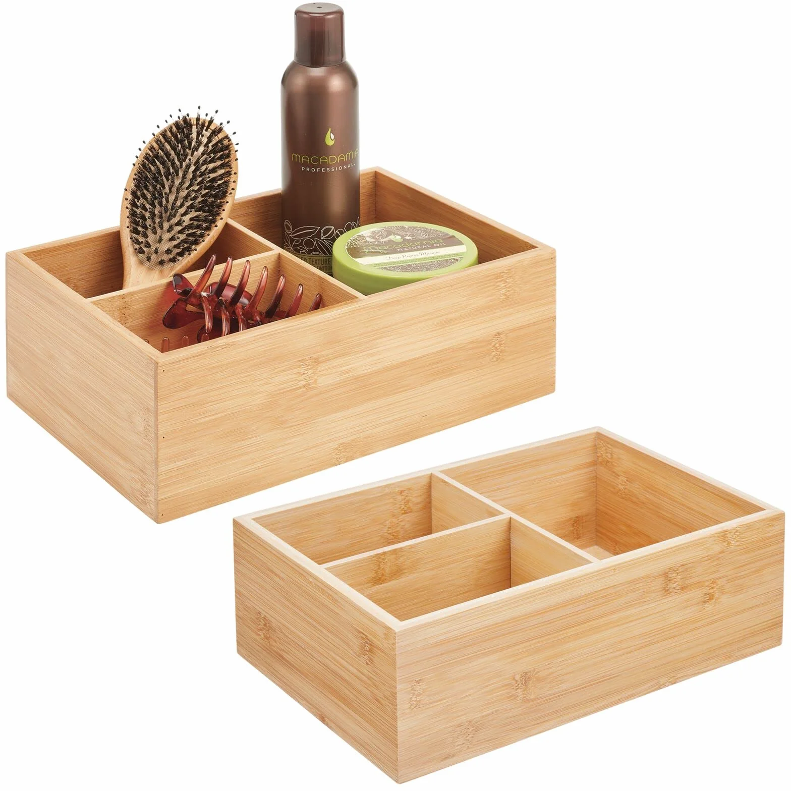 mDesign Zestaw 2 organizerów łazienkowych - praktyczny pojemnik do przechowywania z 3 przegródkami - elegancki pojemnik do przechowywania kosmetyków - kolor naturalny