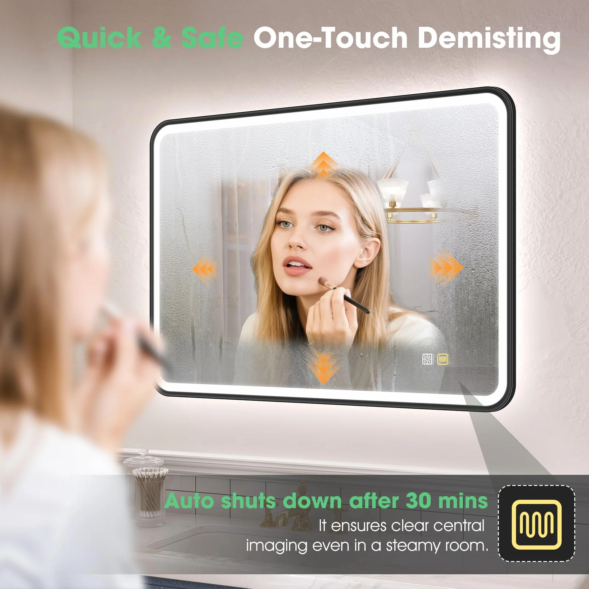 S'bagno Lustro łazienkowe ze światłem 80 x 60 cm, lustro łazienkowe LED z aluminiową ramą, Anti-Fog, 3000-6500K, funkcja pamięci, wodoodporna IP44, pozioma/pionowa, czarna