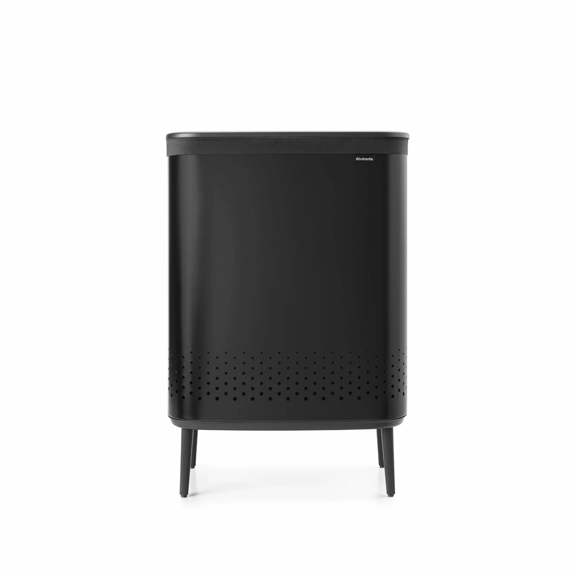 Brabantia - Kosz na pranie Hi 2x45L - Kosz na brudne ubrania - 2 komory - Pokrywa z szybkim otwieraniem - Zdejmowana bawełniana torba - Przenośny i higieniczny - Do sypialni i łazienki - Matt Black