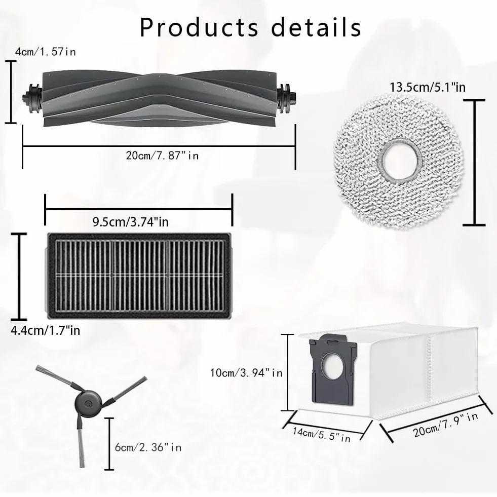 Część zamienna do robota odkurzającego Dreame X40 Ultra Complete / L40 Ultra / Mova P50 Pro Ultra, 1 szczotka główna, 6 szczotek bocznych, 4 ściereczki do czyszczenia, 4 filtry, 6 worków do