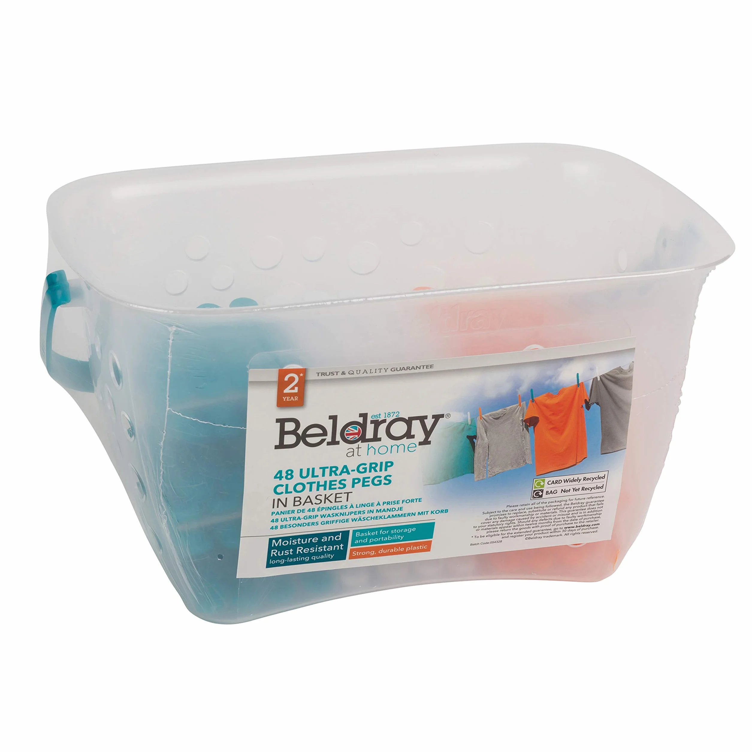 Beldray® LA028297TQ Ultra Grip Clothes Pegs in Basket, 48 Pack