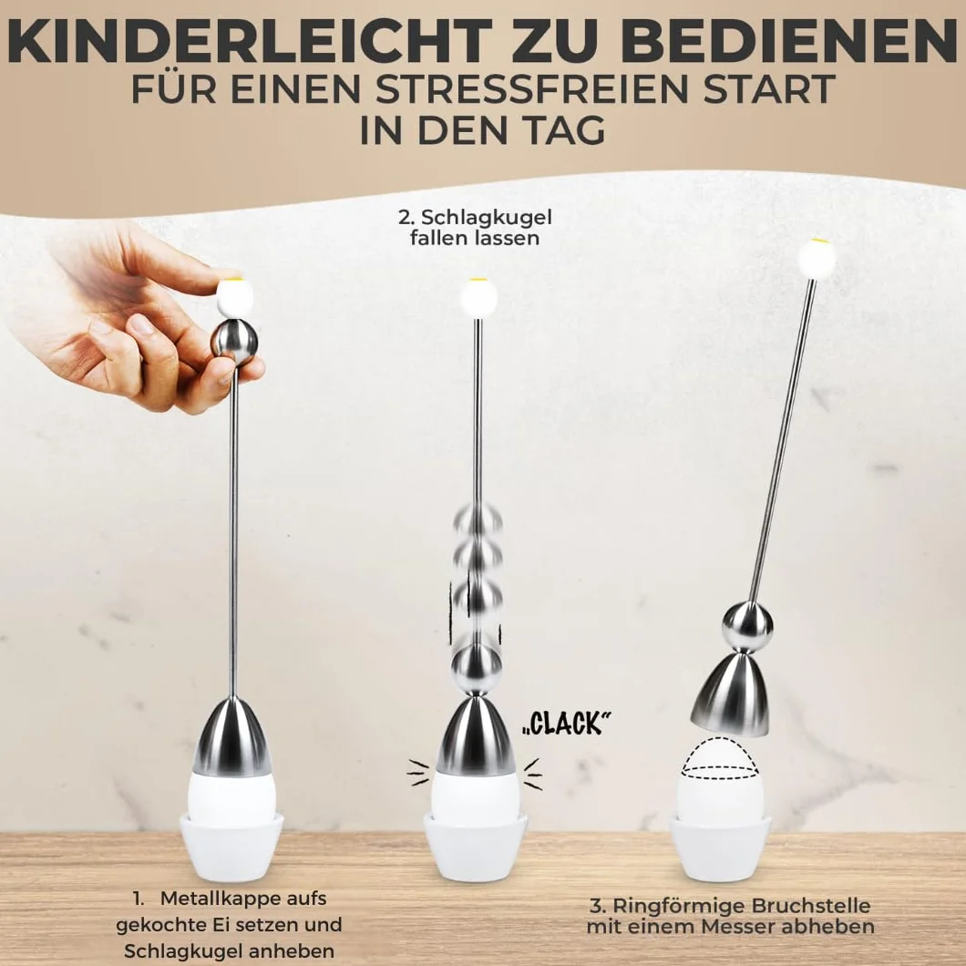 Clack 99009 – środek do pękania skorupek jajek – stal szlachetna – motyw: jajko śniadaniowe – Made in Germany pomysł na prezent