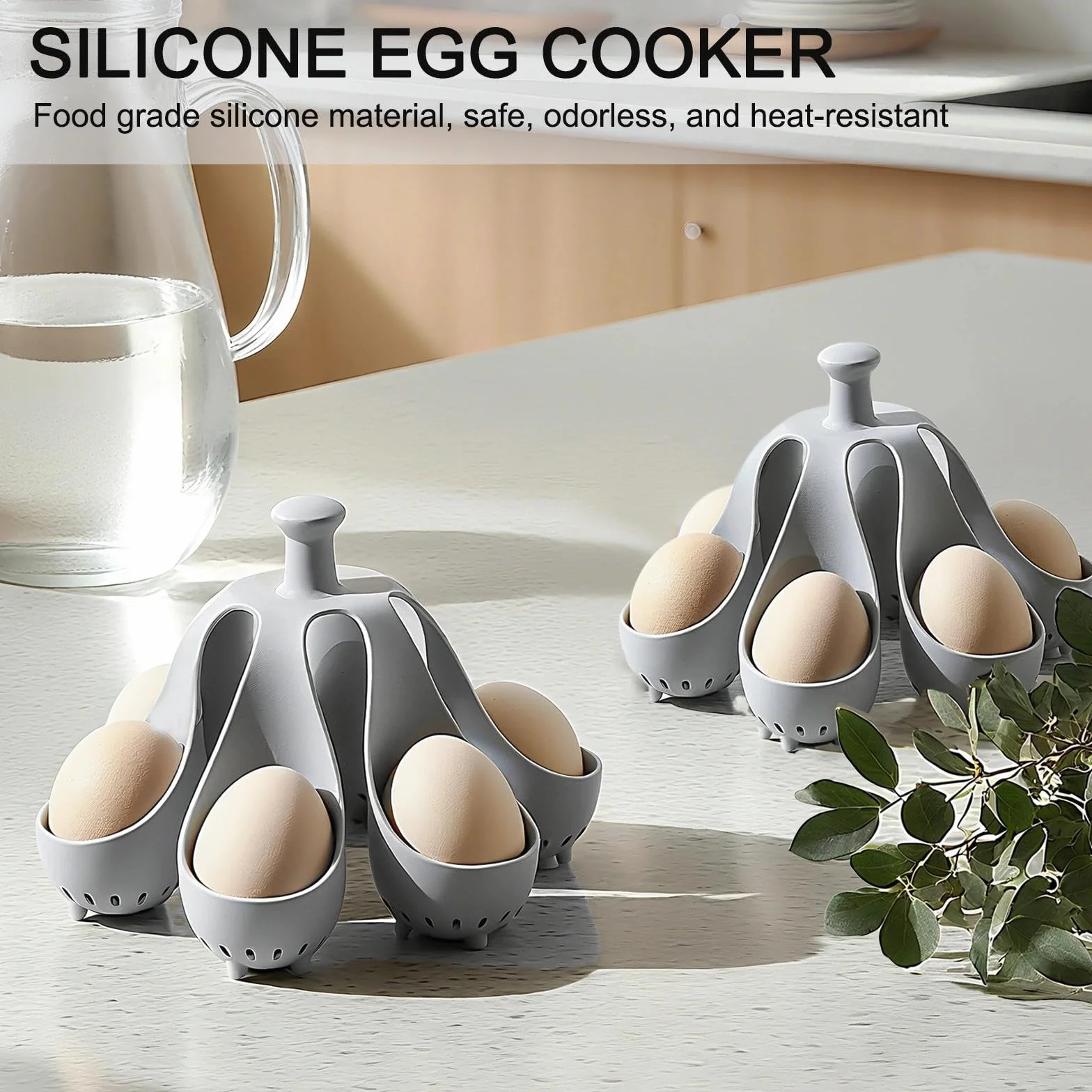 Silicone Egg Boiler Rack, pojemnik na jajka, gotowanie na parze, akcesoria do gotowania na parze, 6 komór, silikonowa taca na jajka, gadżet, szary