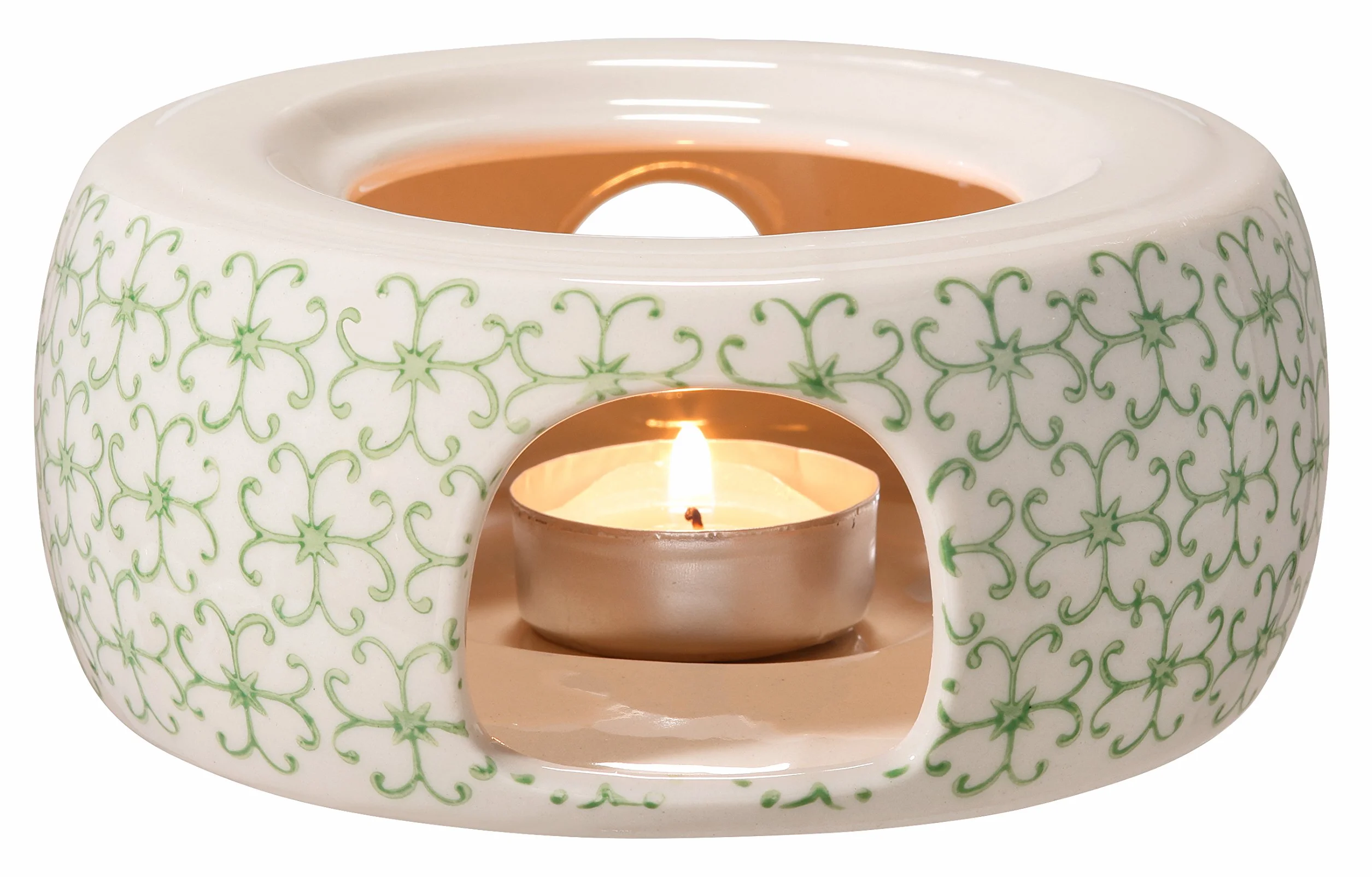 Bloomingville Ceramiczny podgrzewacz do czajnika Emma - kolorowy podgrzewacz do garnka, rozmiar ø 14,5 cm, śr. 7,75'', wys. 2,5'', kamionka, zielona