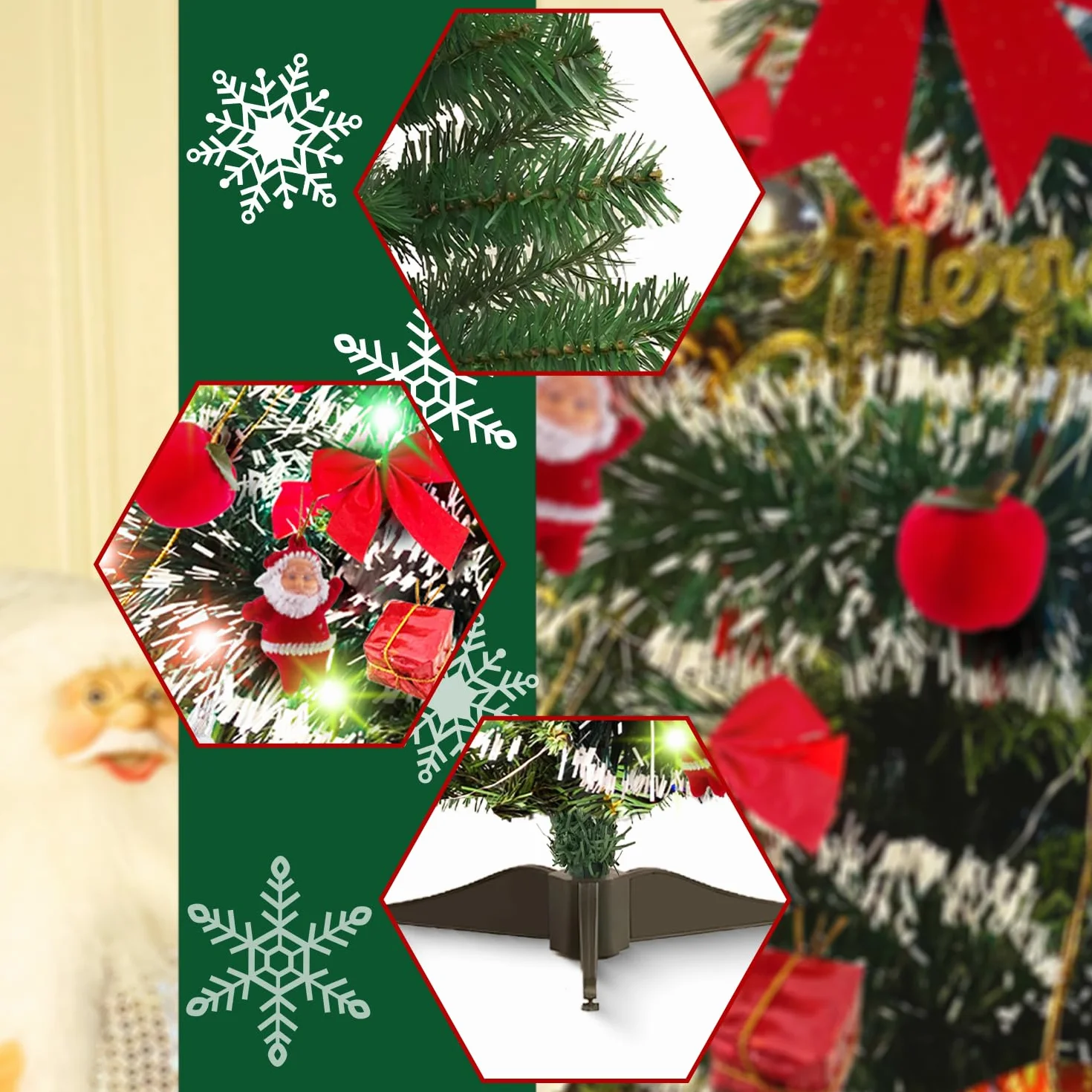 Sztuczna choinka na stół 60 cm mini drzewko sosnowe z ornamentami dekoracja bożonarodzeniowa