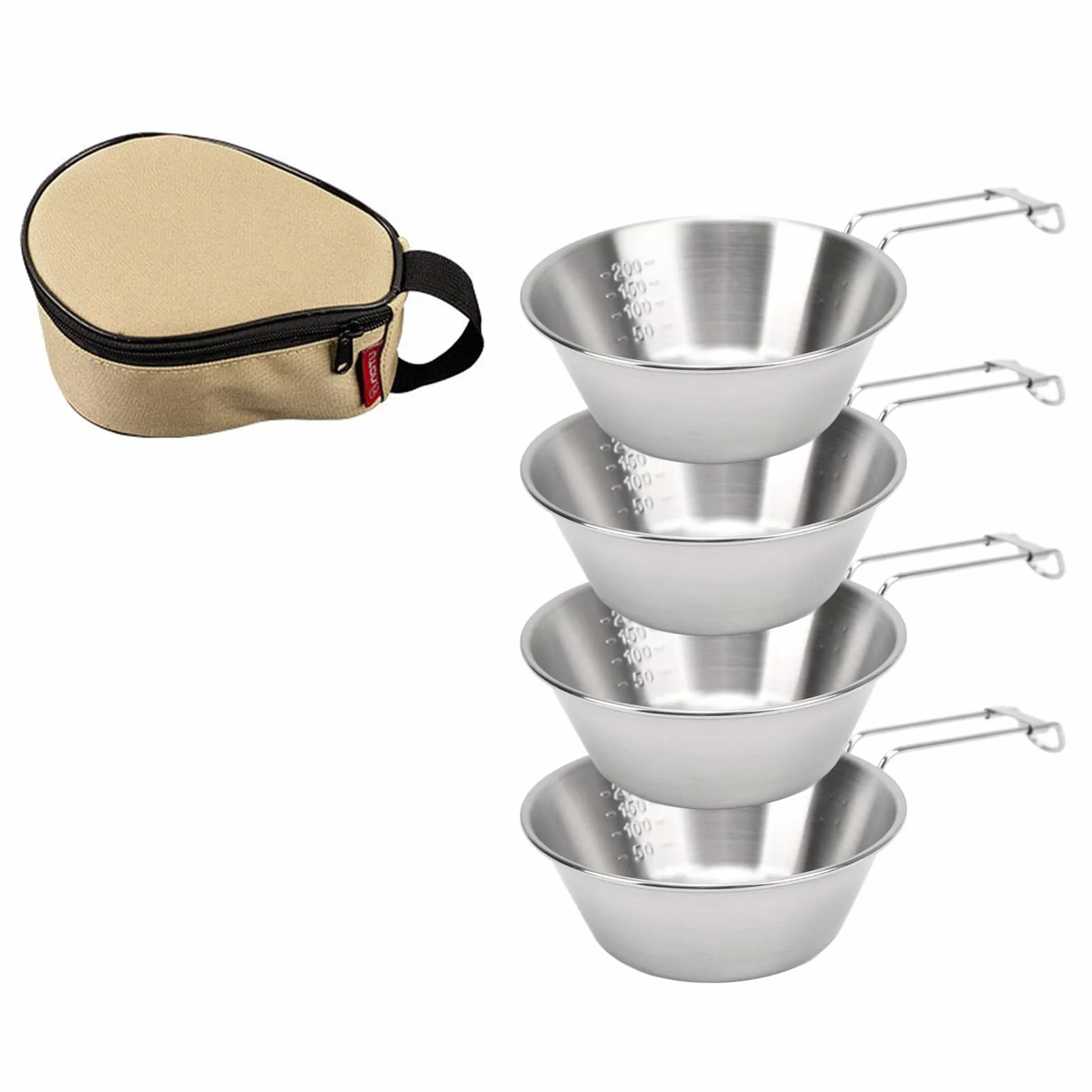 4PCS Miski Kempingowe 300 Ml Składany Uchwyt ze Stali Nierdzewnej Szeroko Stosowany Miski ze Stali Nierdzewnej do Biwakowania na Zewnątrz Przyjęcie 304 Bowlowca Stal Bez Kempingu