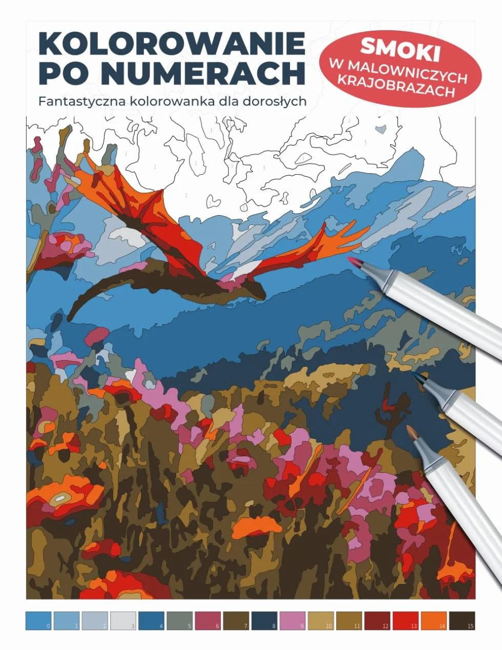 Kolorowanie po numerach: Smoki w malowniczych krajobrazach: Fantastyczna kolorowanka dla dorosłych