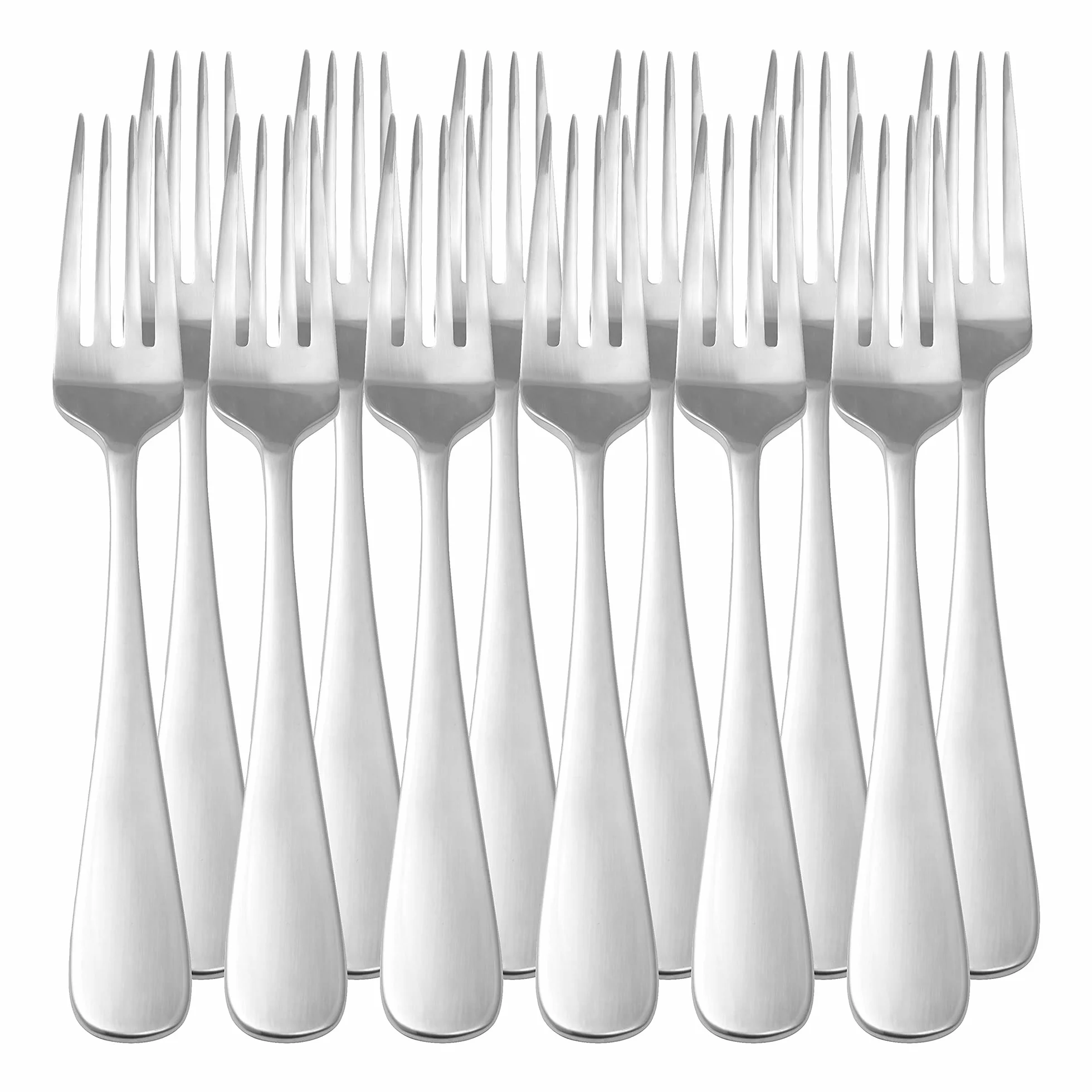 Amazon Basics Widelce stołowe, zaokrąglone krawędzie, stal nierdzewna, 12 sztuk, srebrne, 13,5cm (5.3in)