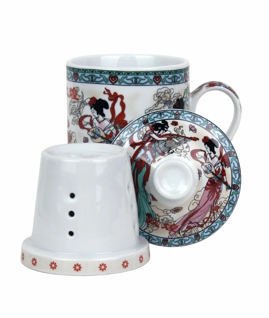 Ceramiczna filiżanka do herbaty z pokrywką i sitkiem, porcelanowy zestaw upominkowy, motyw azjatycki Dragon Flight