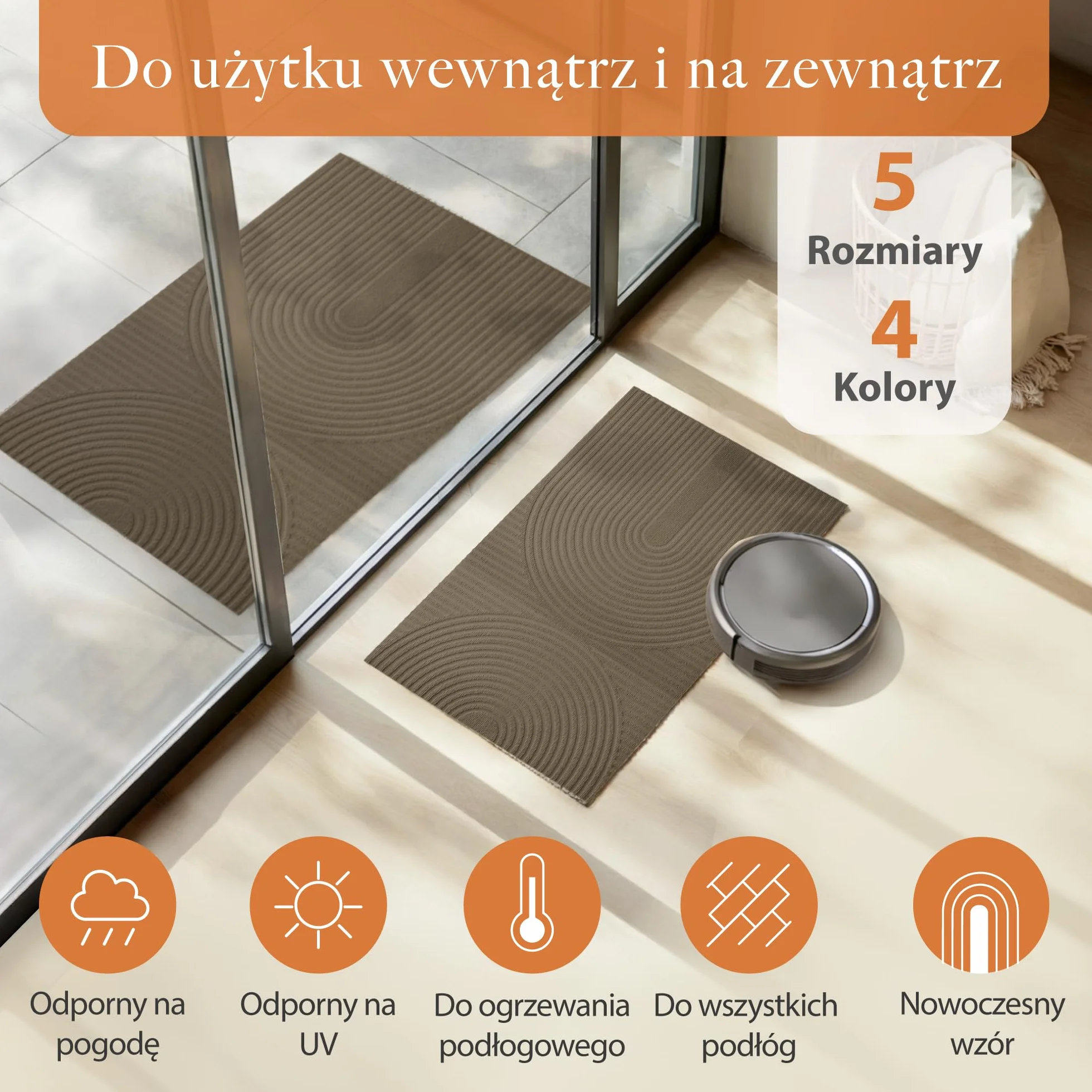 Mata wejściowa do wewnątrz i na zewnątrz 50x80 cm - Antypoślizgowa i chłonna mata wejściowa, certyfikat Oeko-Tex - Zatrzymuje brud i wilgoć - Można prać w pralce - Wzór tęczy - Brązowy