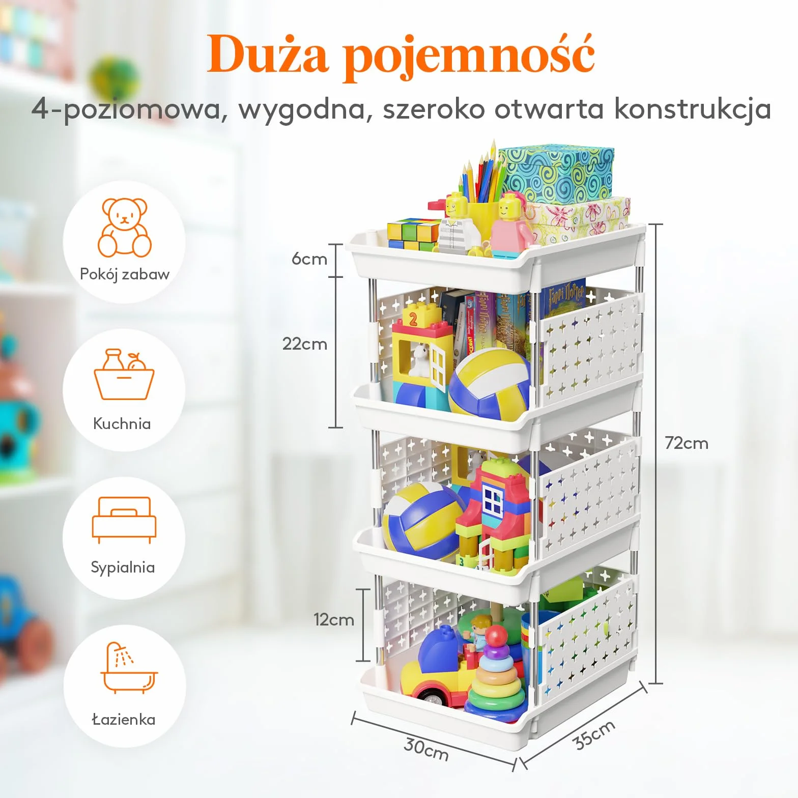 Pudełka do przechowywania Lifewit, 4-poziomowy plastikowy stojak na szafę, szafkę na warzywa, organizer do przechowywania w szafie, biały, 35 x 30 x 72 cm
