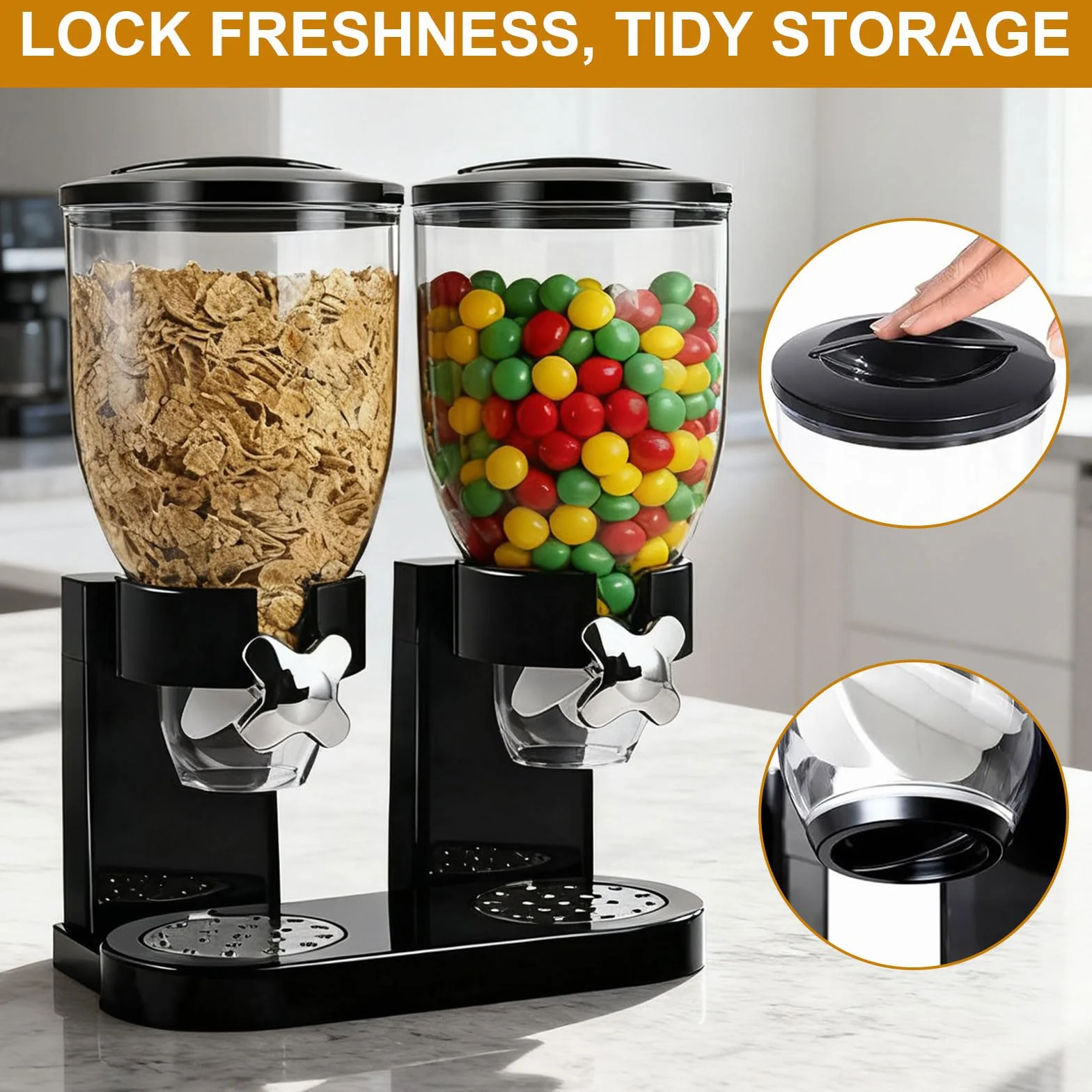 Cereal Dispenser 2 l, hermetyczny dozownik musli do organizacji przestrzeni kuchennej, dozownik do musli, zestaw 2 hermetycznych pojemników na musli, ryż, ziarna, słodycze, ziarna kawy