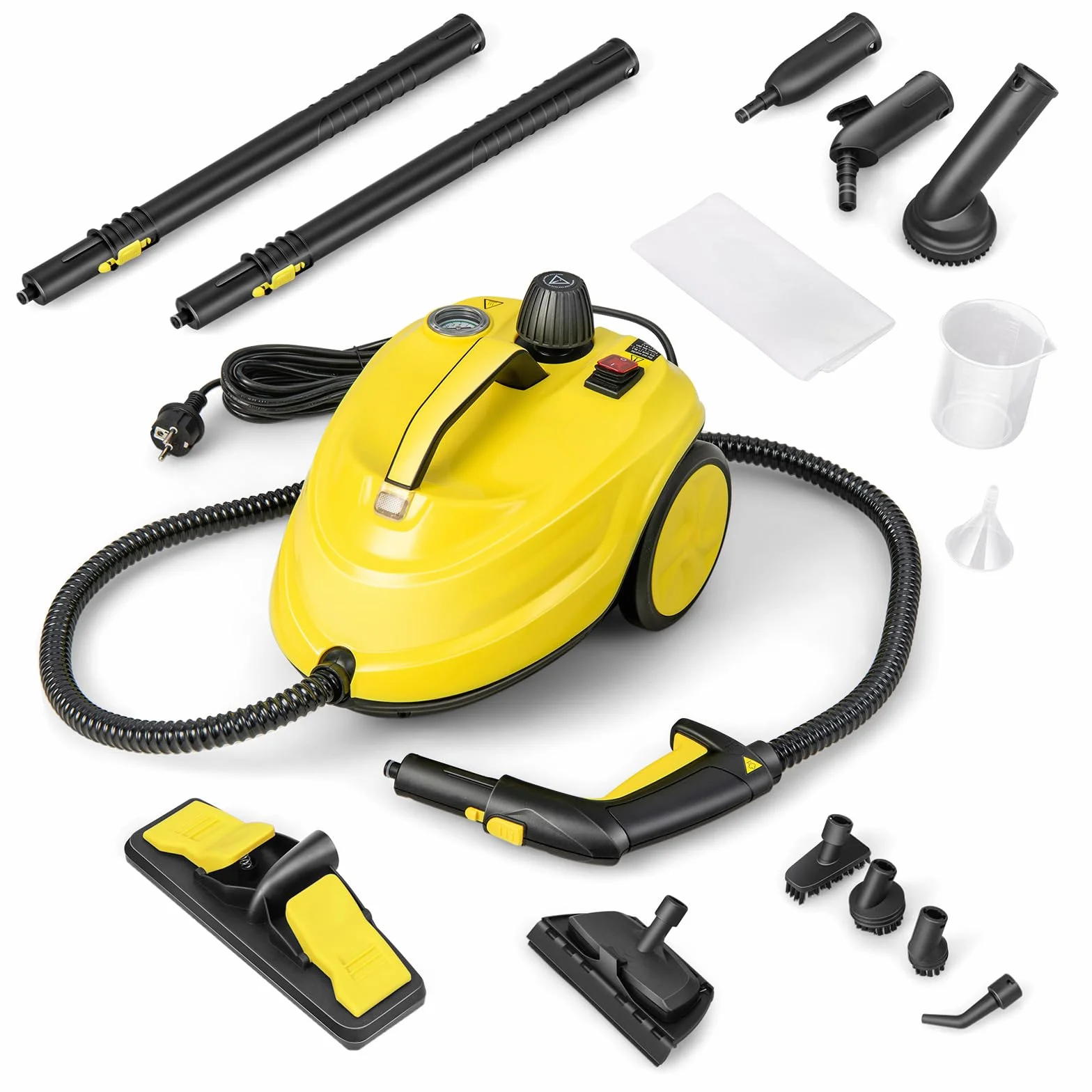 GOPLUS Myjka parowa 2000 W, maszyna do czyszczenia o pojemności wody 1,8 l z 15 akcesoriami, miotła parowa do dywanów, sof, szkła i trudnych plam (żółty)