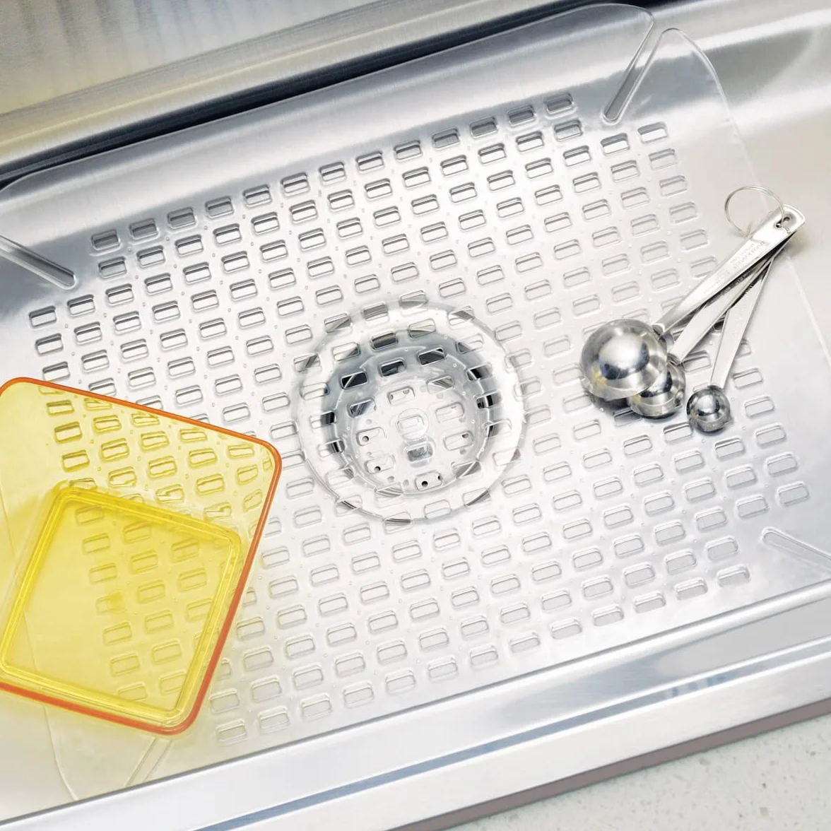 IDesign mata dolna zlewozmywkowa, duża plastikowa mata do mycia naczyń PVC do zlewu lub zlewu, mata zlewozmywkowa o strukturze siatkowej sprzyjającej przepływowi, przezroczysty
