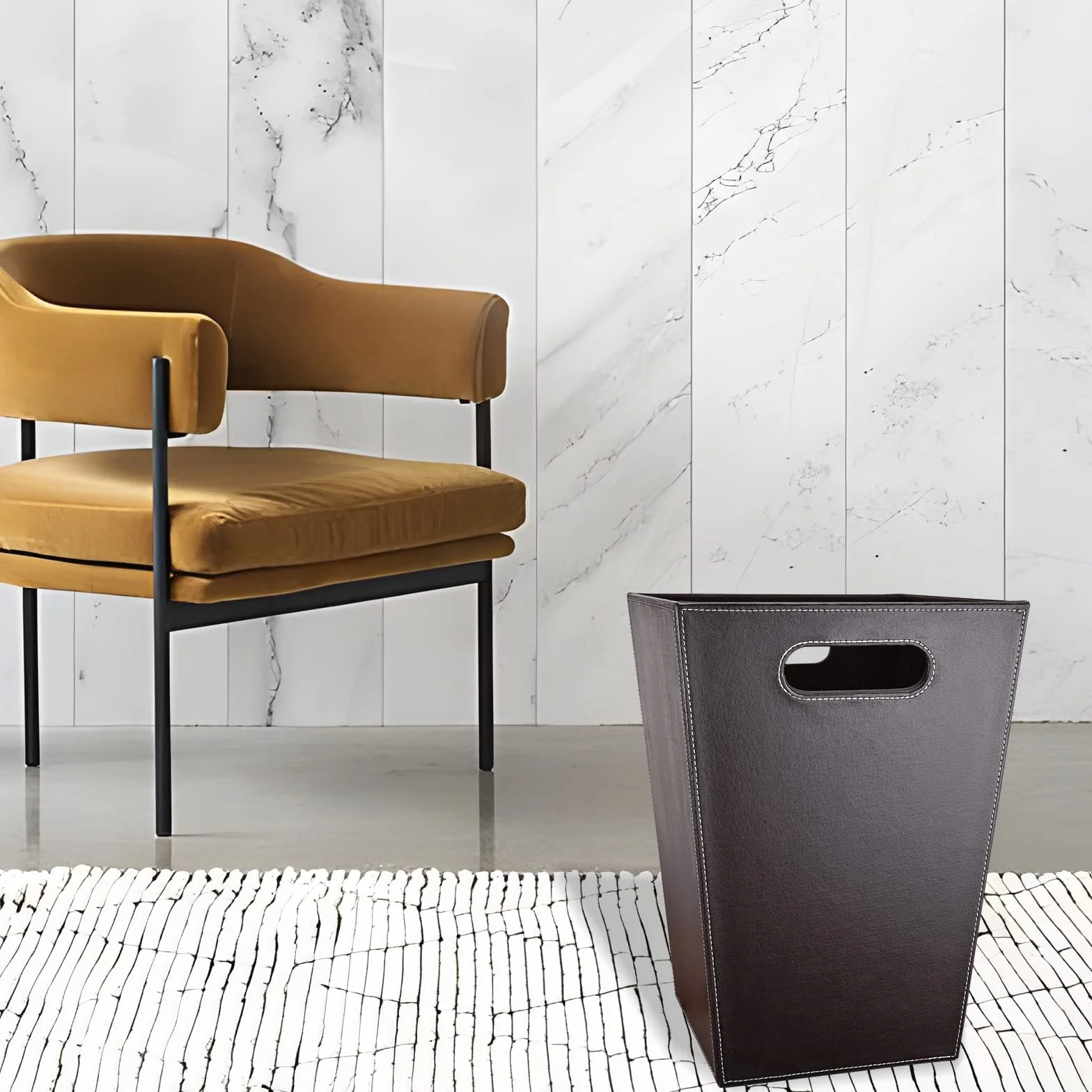 GORESE Brązowy skórzany kosz na papier biurowy, nowoczesny design, do kuchni, łazienki, biura (kwadratowo-brązowy)