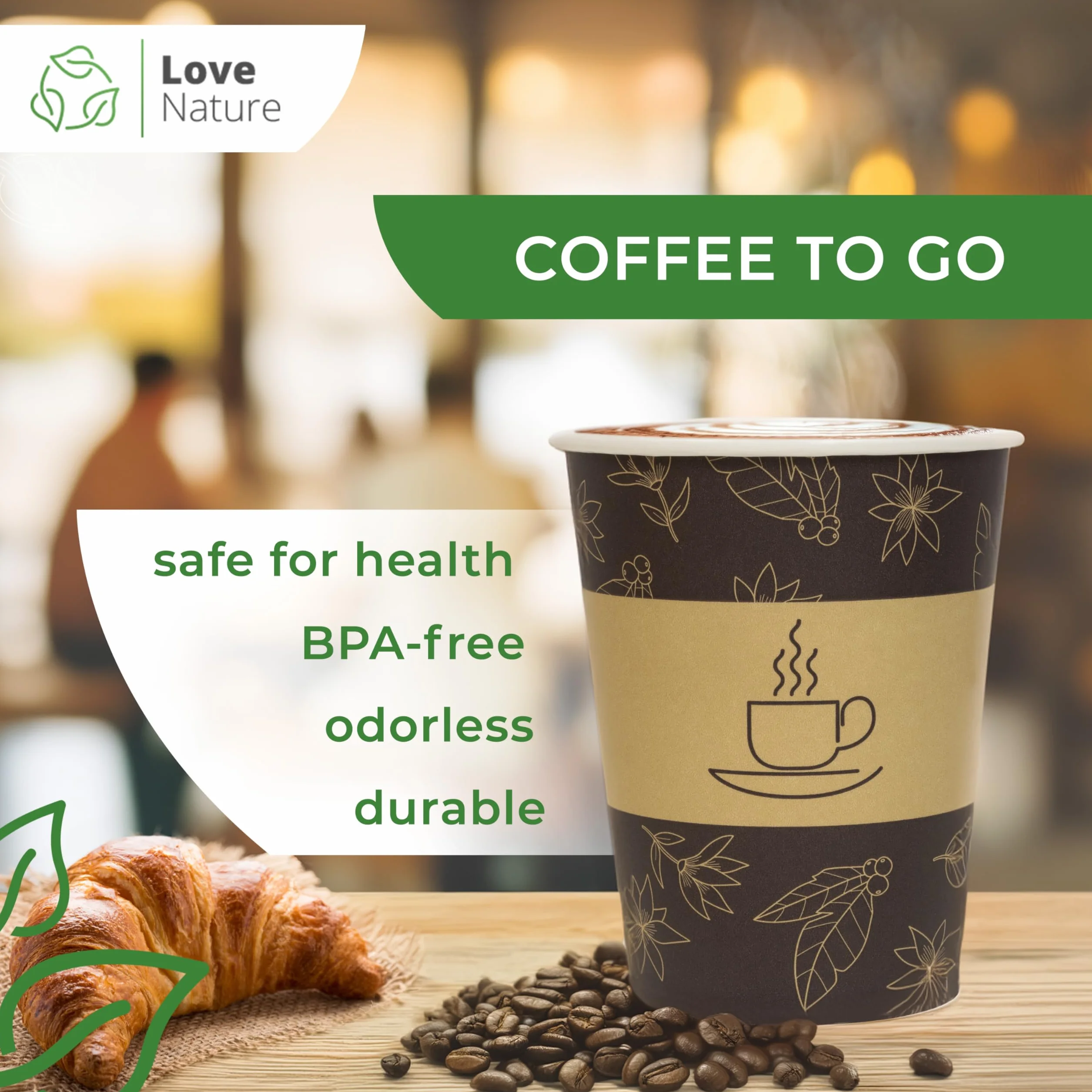 Love Nature Kubki papierowe 250 ml 100 sztuk - Kubki jednorazowe - Kubek do kawy na wynos - Bez plastiku