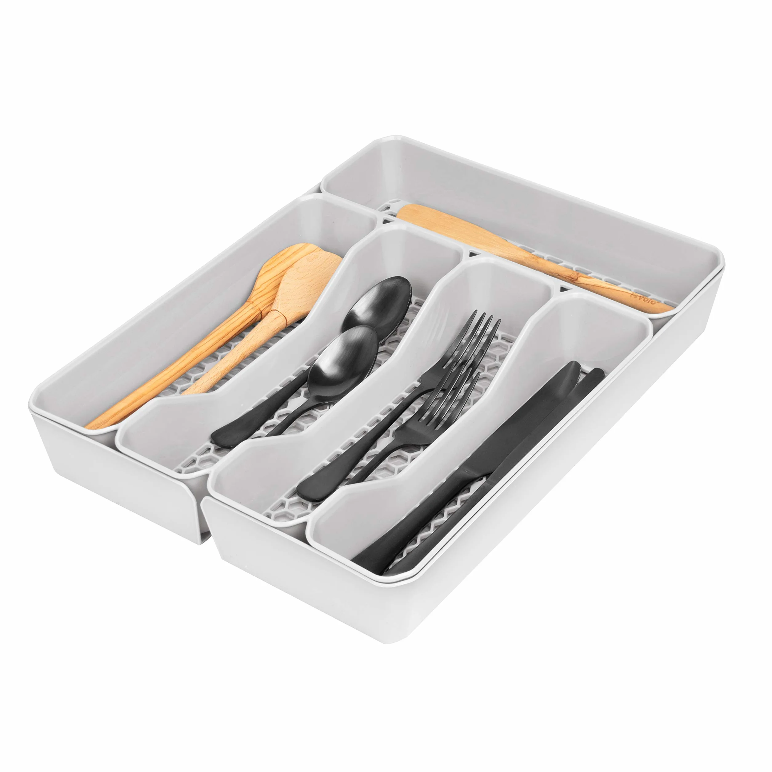 Spectrum Diversified Hexa rozszerzalna podzielona szuflada organizer taca nowoczesne sztućce kuchenne, zastawa, uchwyt na sztućce, schowek na szafę, 10 x 16, szary szary