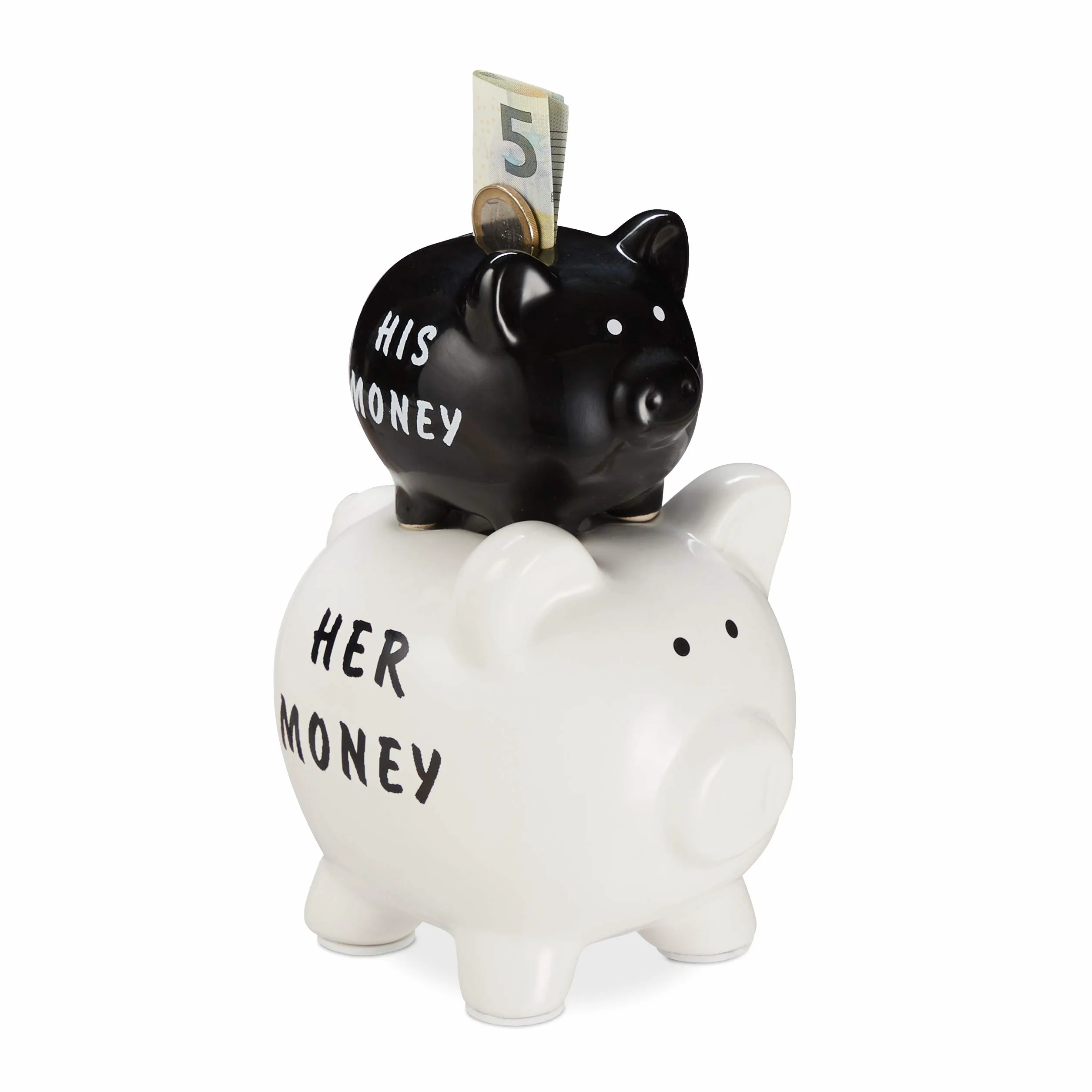Relaxdays His & Her Money Świnka Skarbonka, Czarny/Biały, 2 Szt.
