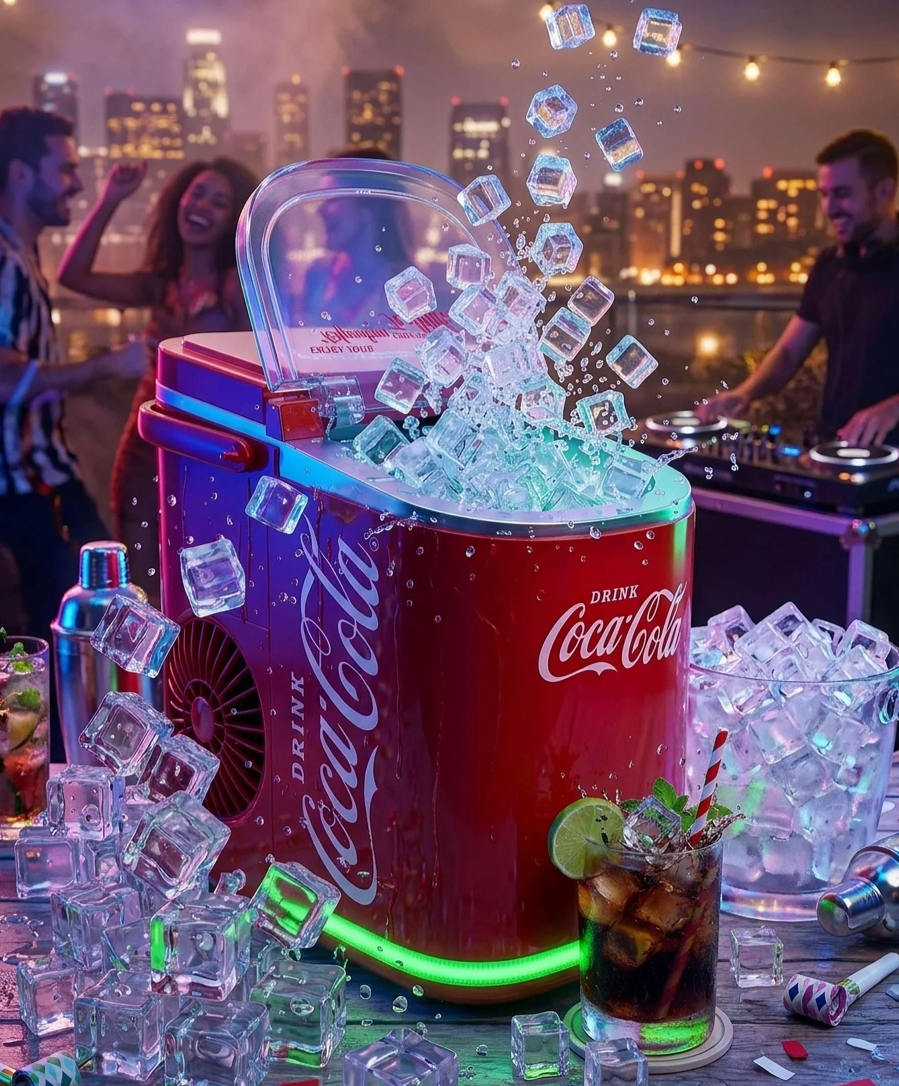 Salco Coca Cola kostkarka do lodu w kolorze czerwonym, 2 rozmiary kostek lodu, 12 kg na dzień, w stylu retro, czerwona, przenośna kostkarka do kostek lodu do koktajli, napojów i imprez