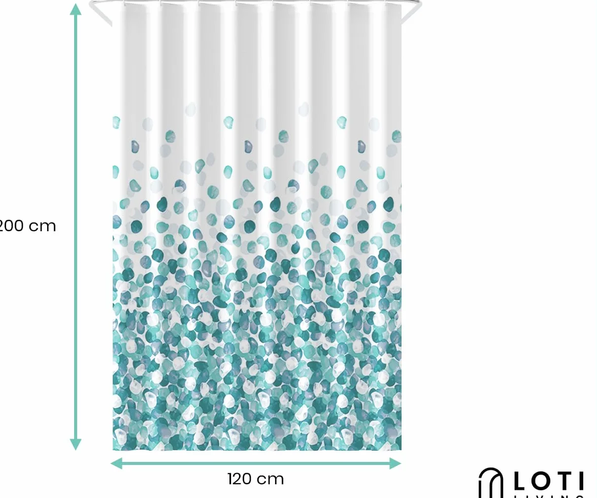 Zasłona prysznicowa 120 x 200 cm – odporna na pleśń i działanie wody - tkanina poliestrowa - z taśmą obciążającą - w zestawie z haczykami - Blue ocean