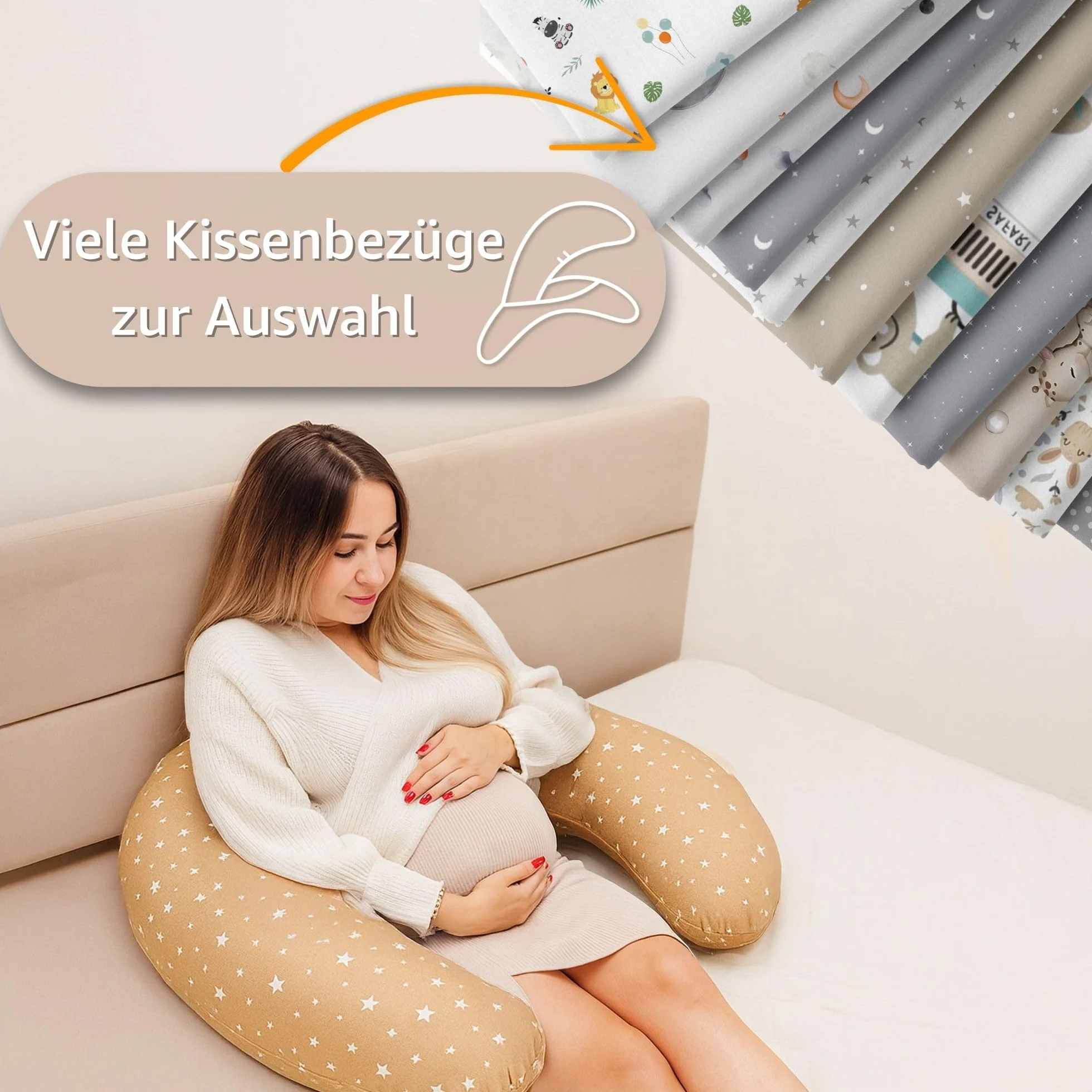 Poduszka do karmienia XXL Poduszka boczna do spania Poduszka ciążowa Poduszka pozycjonująca - Bawełniana Poduszka ciążowa dla dorosłych - 190 cm beżowy w białe kropki