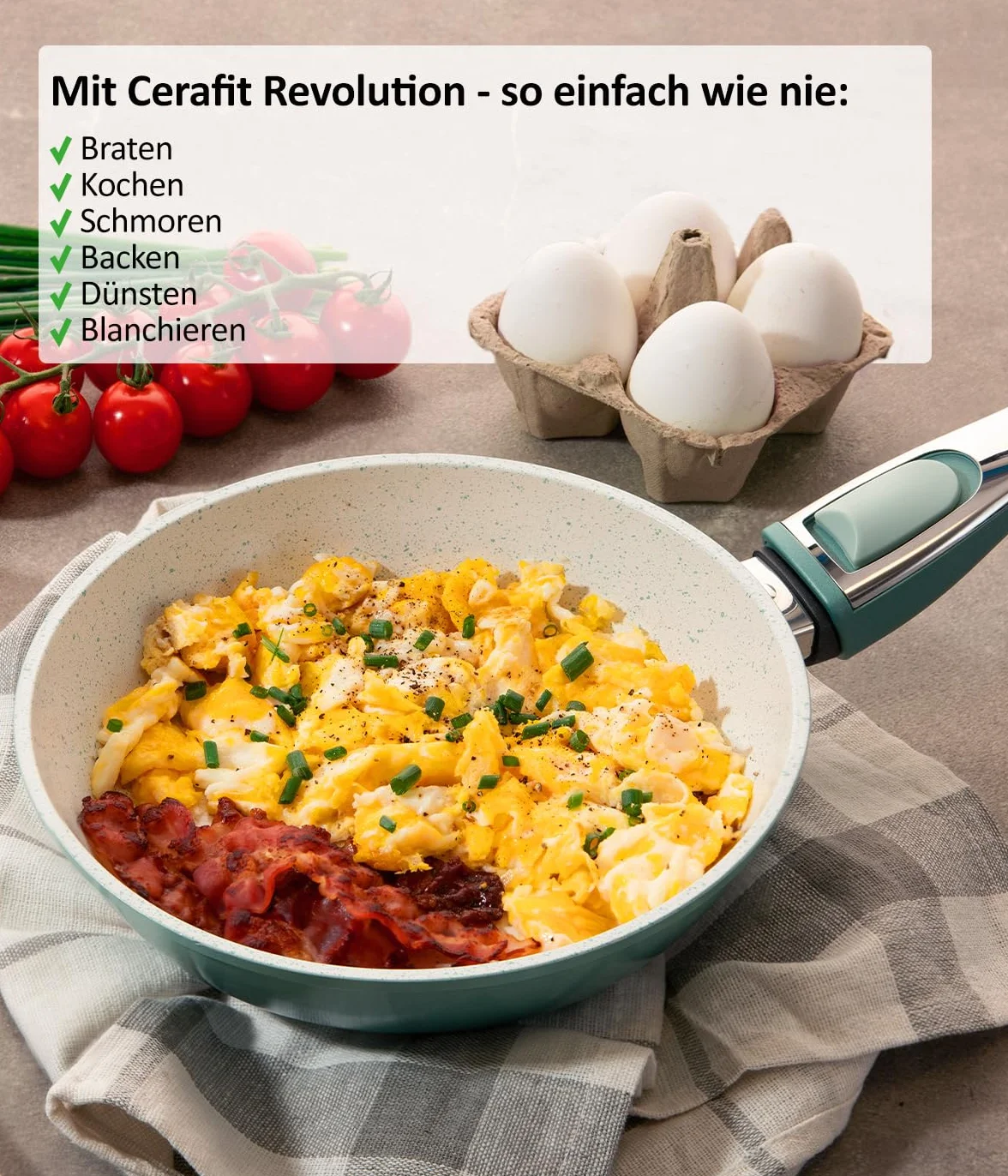 Genius Cerafit Revolution Patelnia 20 cm z ceramiczną powłoką zapobiegającą przywieraniu, mała patelnia, zdejmowany uchwyt, wszystkie rodzaje kuchenek, kuchenek indukcyjnych, nadaje się do mycia w