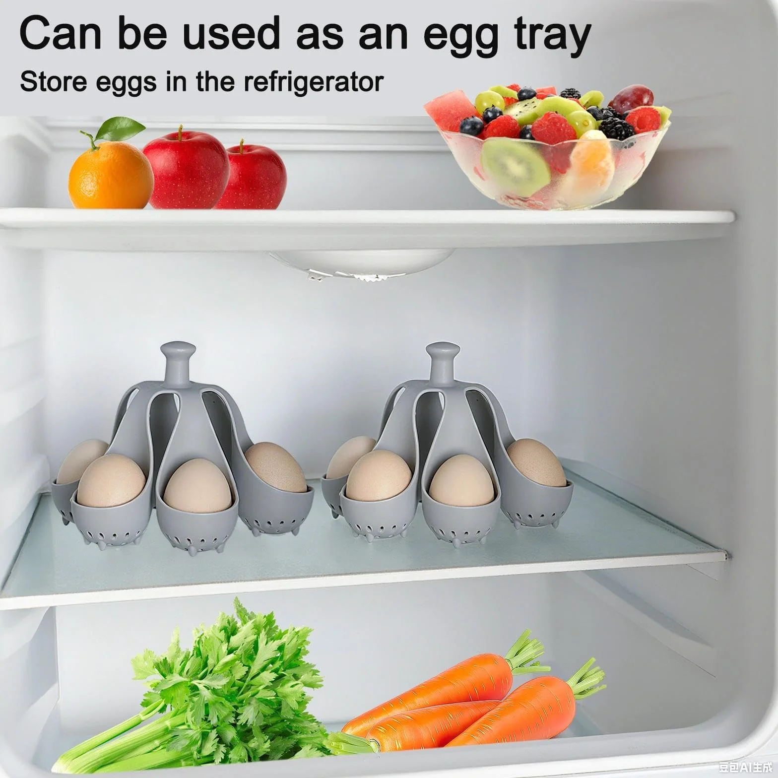 Silicone Egg Boiler Rack, pojemnik na jajka, gotowanie na parze, akcesoria do gotowania na parze, 6 komór, silikonowa taca na jajka, gadżet, szary
