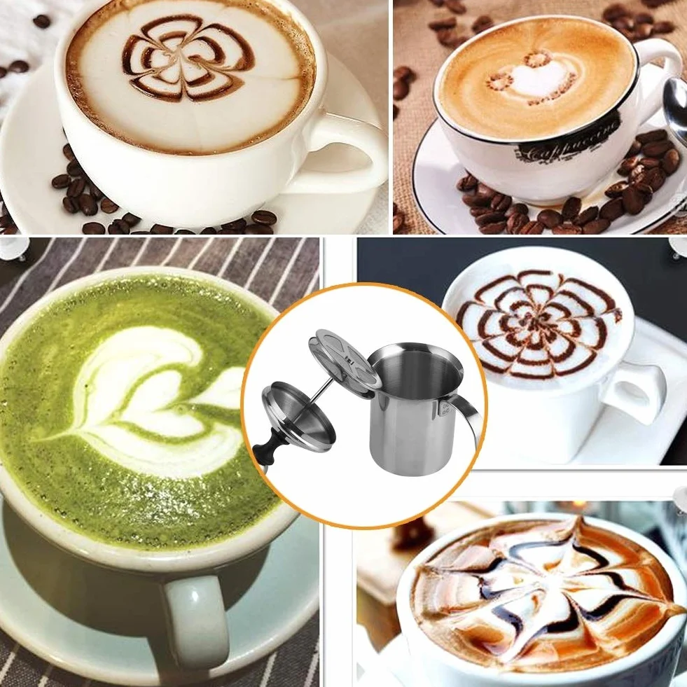 MAGT Spieniacz do mleka ze stali nierdzewnej 800 ml podwójny ekran spieniający do kawy latte