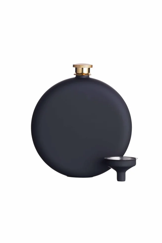 BarCraft Luksusowa piersiówka ze stali nierdzewnej z lejkiem do dekantacji, 350 ml - czarna, 11 x 3 x 12,3 cm