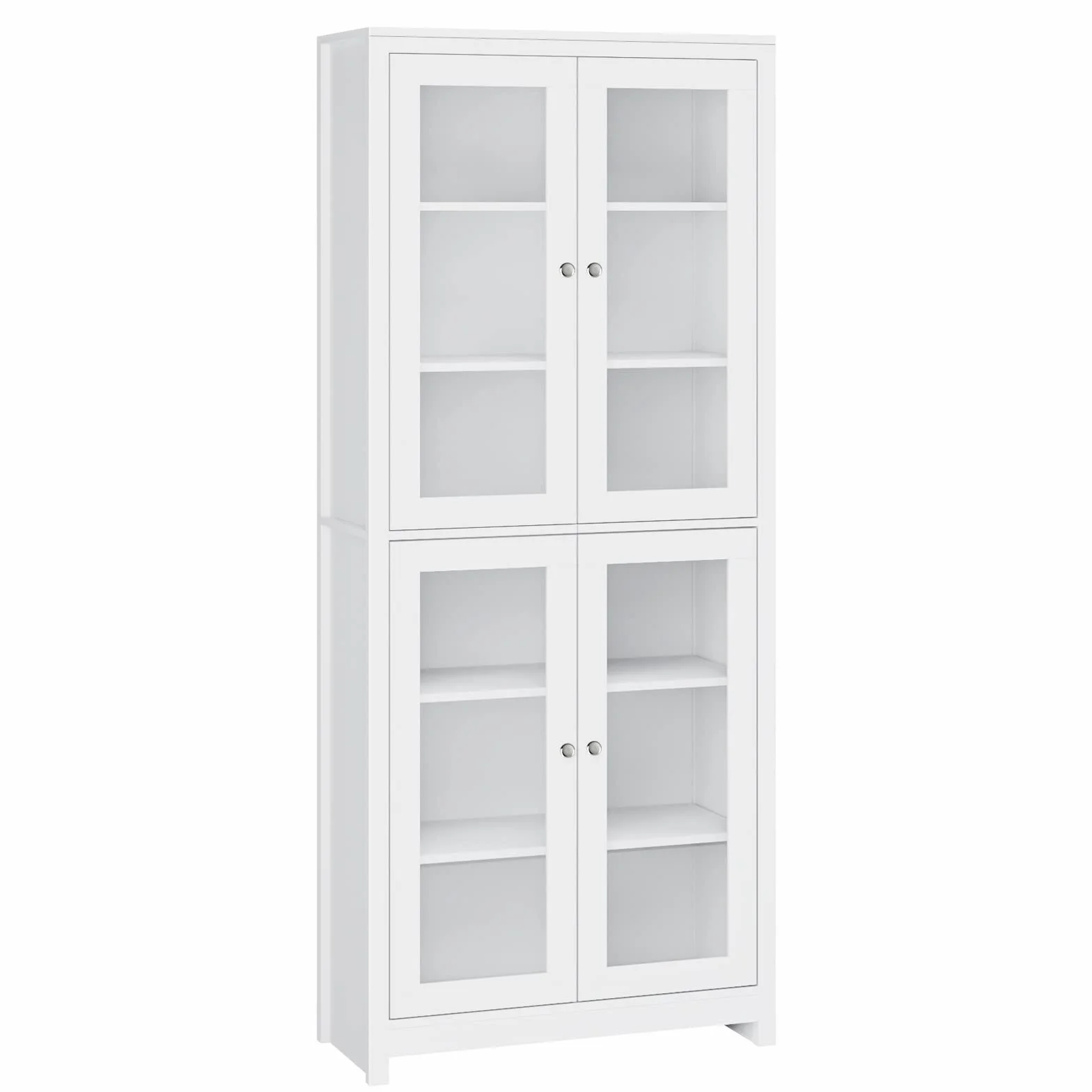 FOREHILL Szafa na książki, witryna, wysoka szafka z 4 drzwiami, 6 półkami, szafka na akta, szafka do salonu, kuchni, jadalni, biura, biała, 190 cm