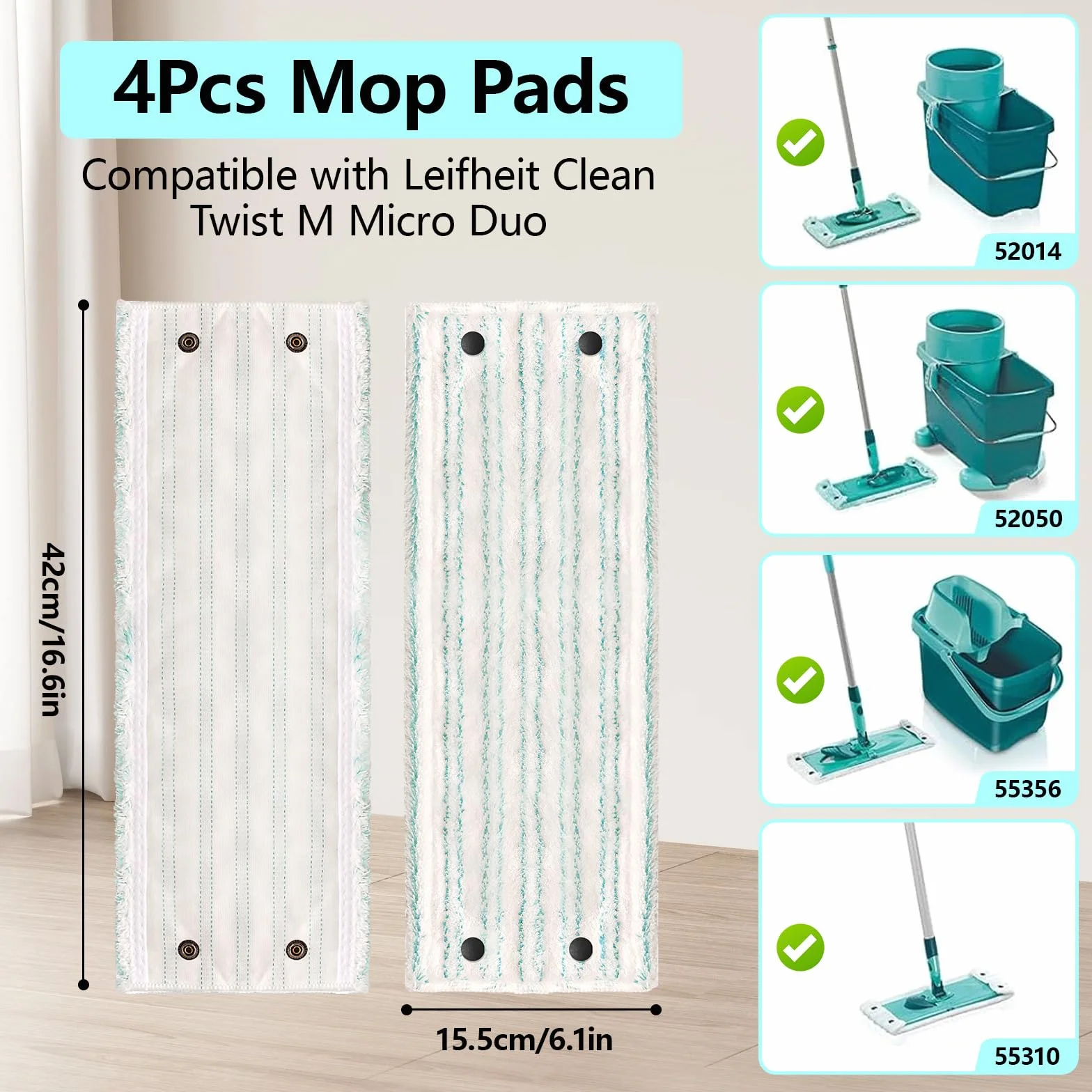 Clean Twist M Mop Micro Duo, 4 sztuki, 42 × 15,5 cm, wymienna nakładka z mikrofibry, nakładka na mop, akcesoria do Leifheit do wszystkich rodzajów podłóg
