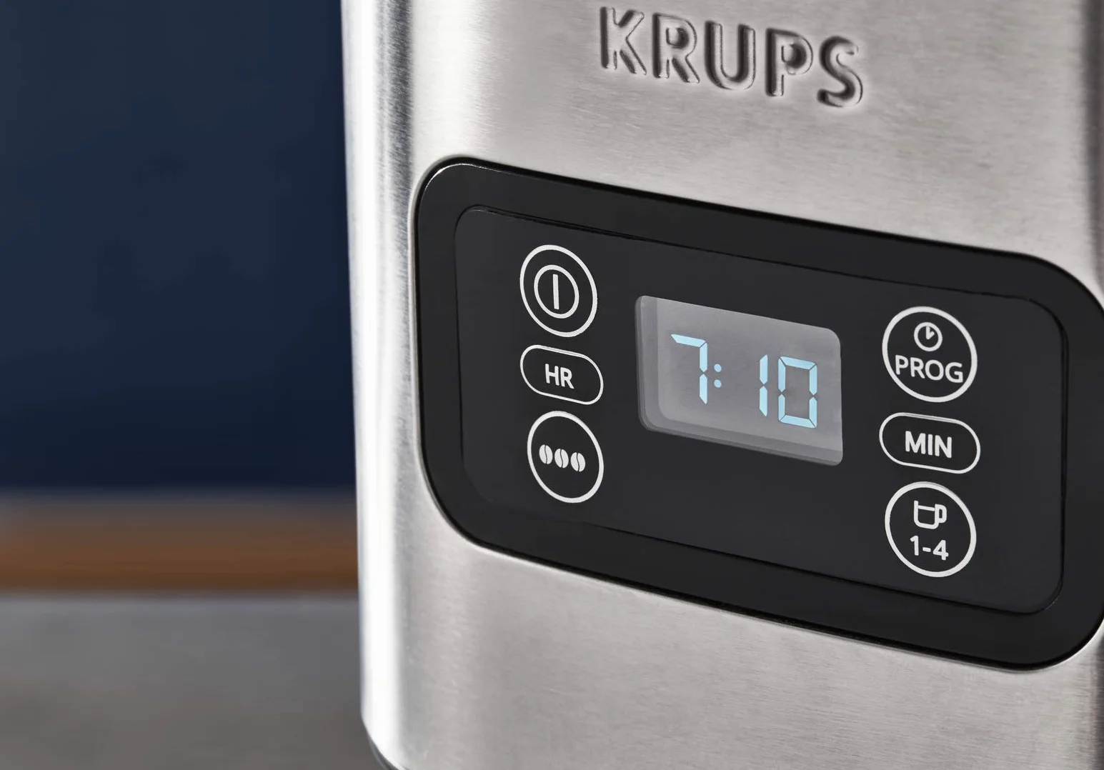 Krups KM480D Ekspres przelewowy do kawy, stal nierdzewna, do 15 filiżanek, regulacja intensywności, podtrzymanie ciepła 30 min, funkcja zapobiegająca kapaniu