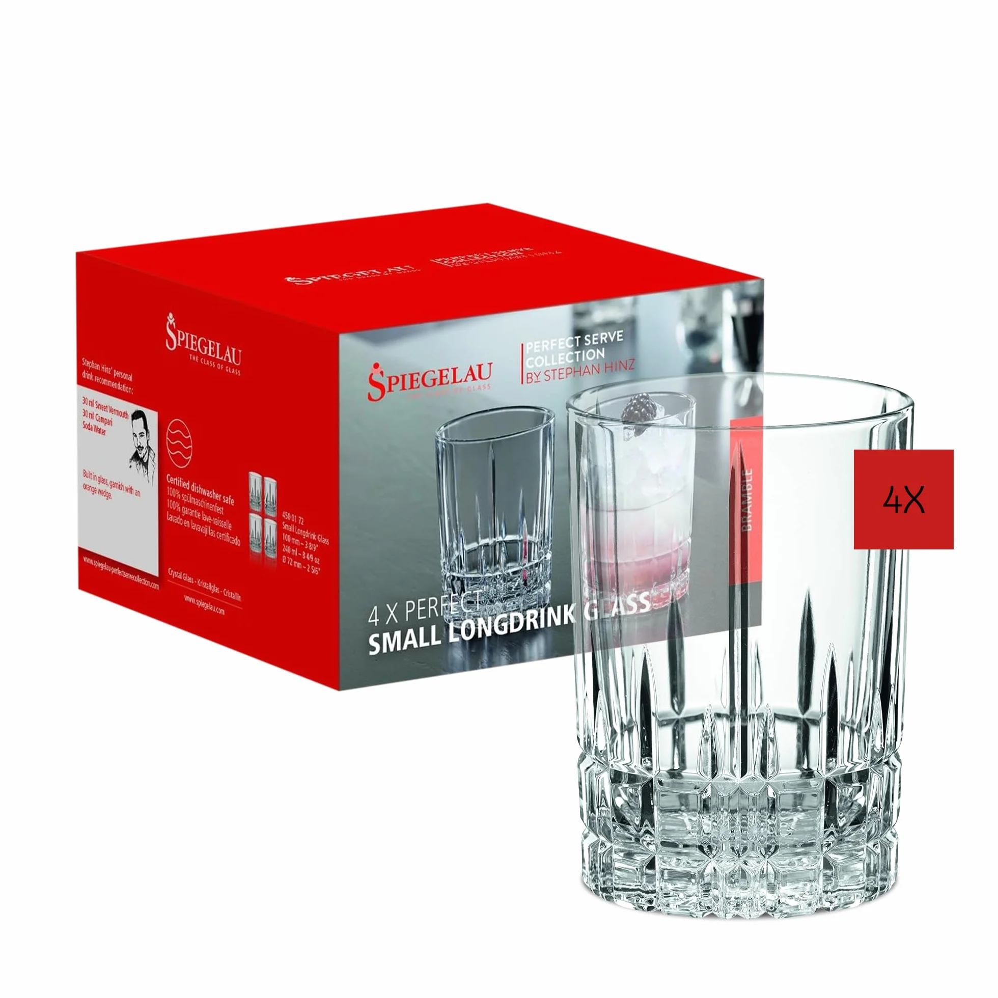 Spiegelau & Nachtmann 4500172 Perfect Serve Szklanki do long drinków, małe, ze szkła kryształowego, 240 ml, 4 szt. w zestawie