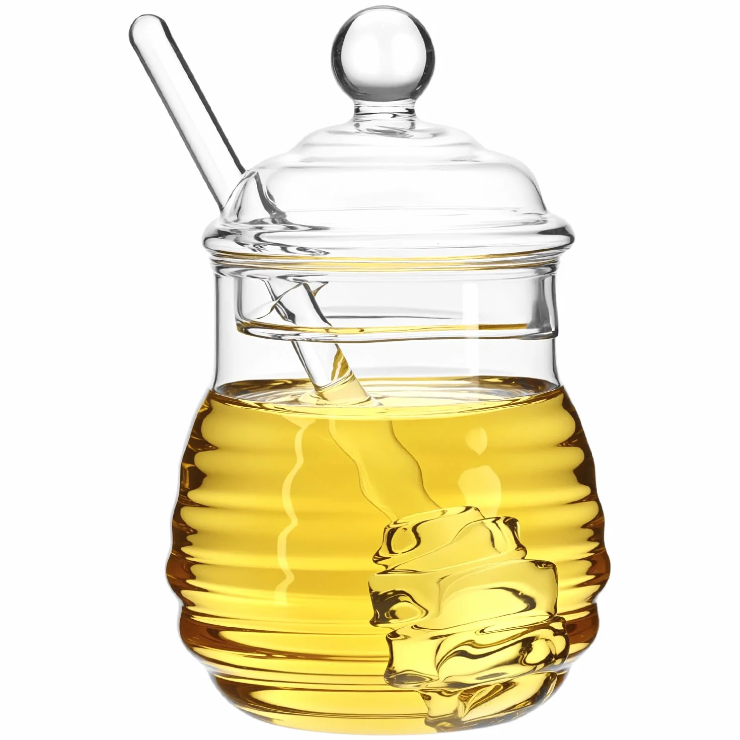 QWORK® Słoiki na miód 300 ml z pokrywką, słoik na miód z łyżeczką do miodu, do domu, na imprezy kuchenne