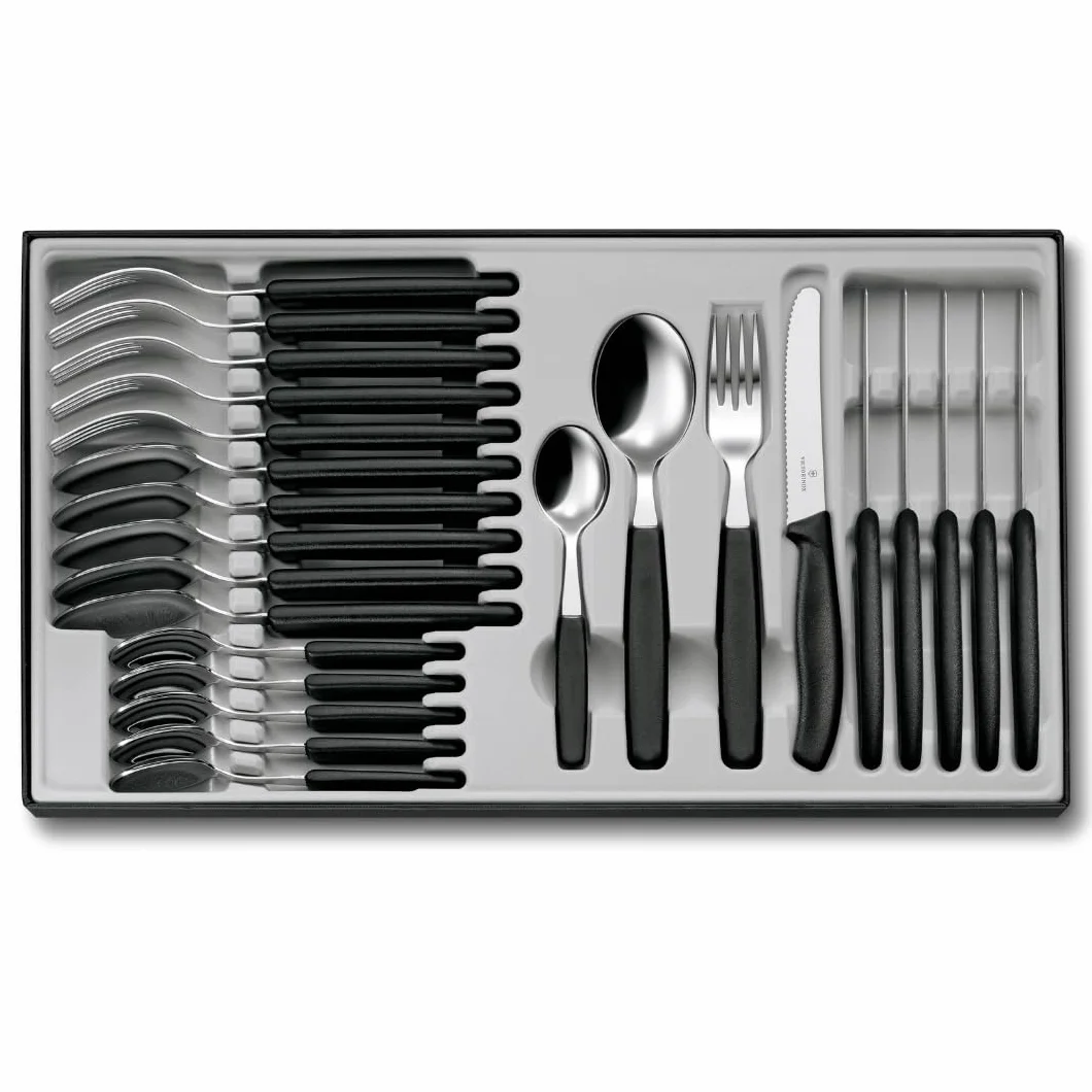 Victorinox, 6.7833.24, Swiss Classic, Tafelbesteck, Extra scharfe Klinge, mit Wellenschliff, robuster Kunststoff-Griff, Schwarz, Spülmaschinengeeignet