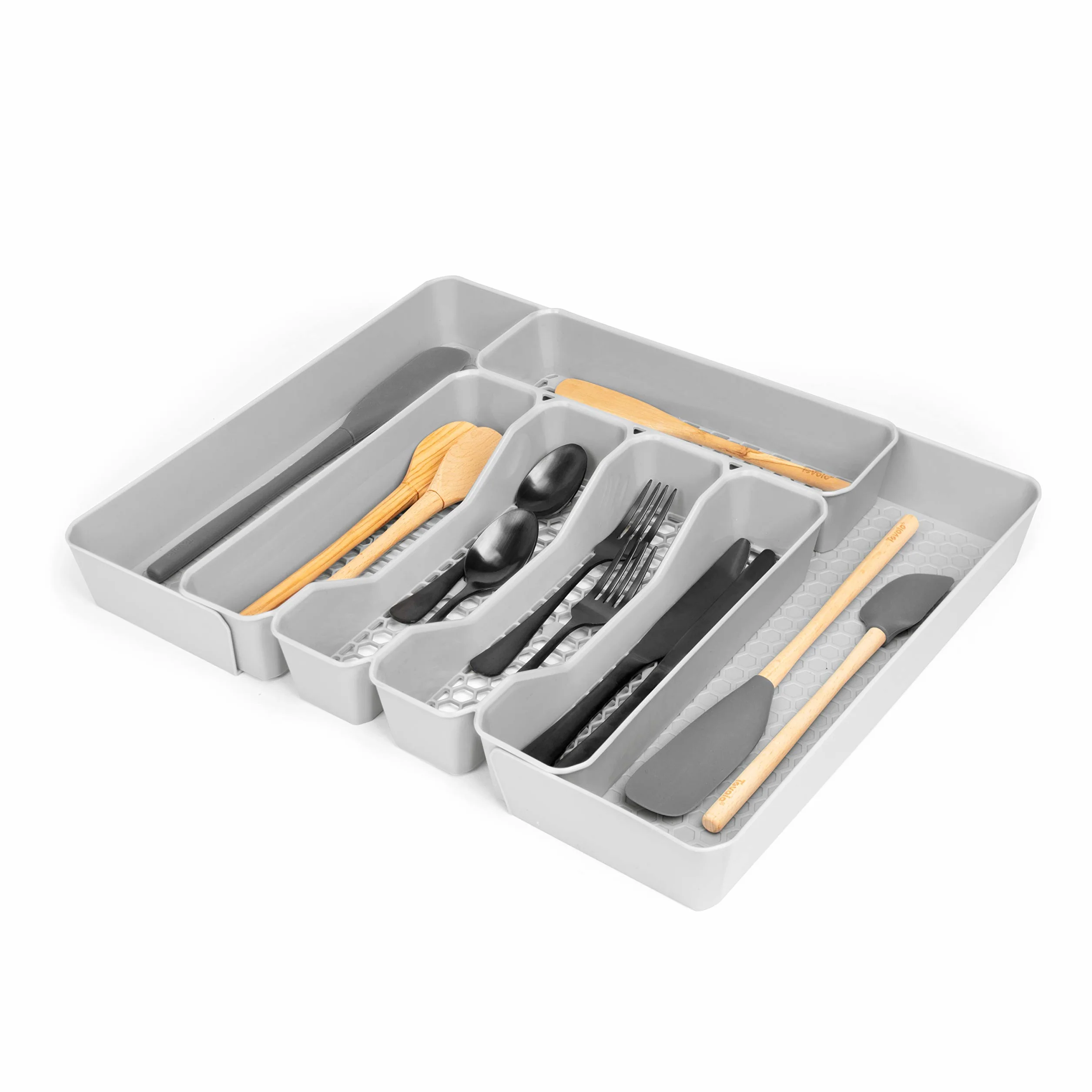 Spectrum Diversified Hexa rozszerzalna podzielona szuflada organizer taca nowoczesne sztućce kuchenne, zastawa, uchwyt na sztućce, schowek na szafę, 10 x 16, szary szary