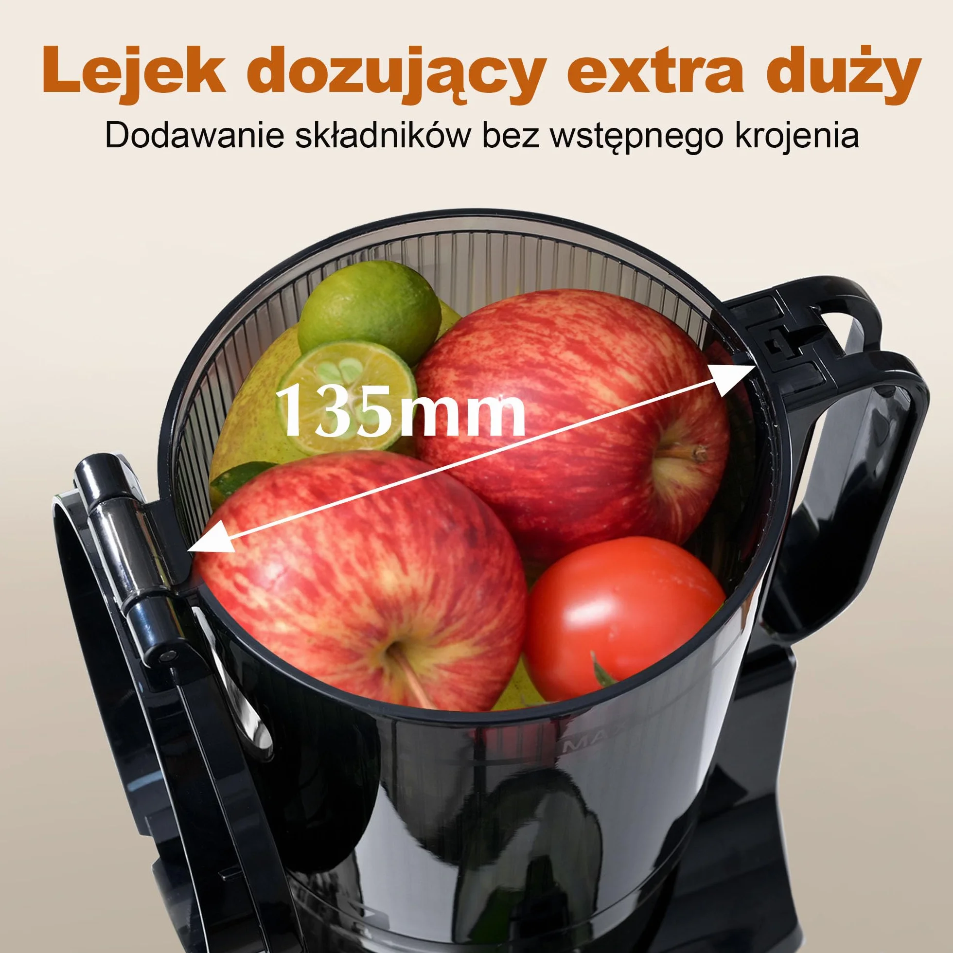 Fretta Wolnoobrotowa Wyciskarka do Owoców i Warzyw 250W, Sokowirówka ze Stali Nierdzewnej z Szerokim Wlotem, Maksymalne Wyciskanie Soku, Łatwa do Czyszczenia (Butelkowy)