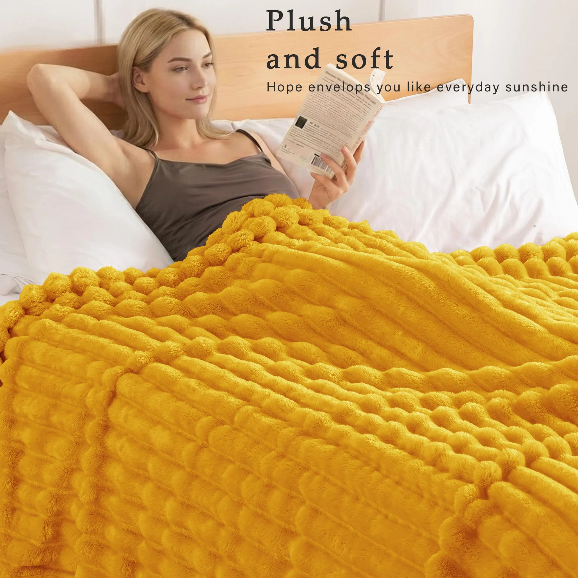 Exclusivo Mezcla Flanelowy koc polarowy queen size 230 x 230 cm musztardowy żółty