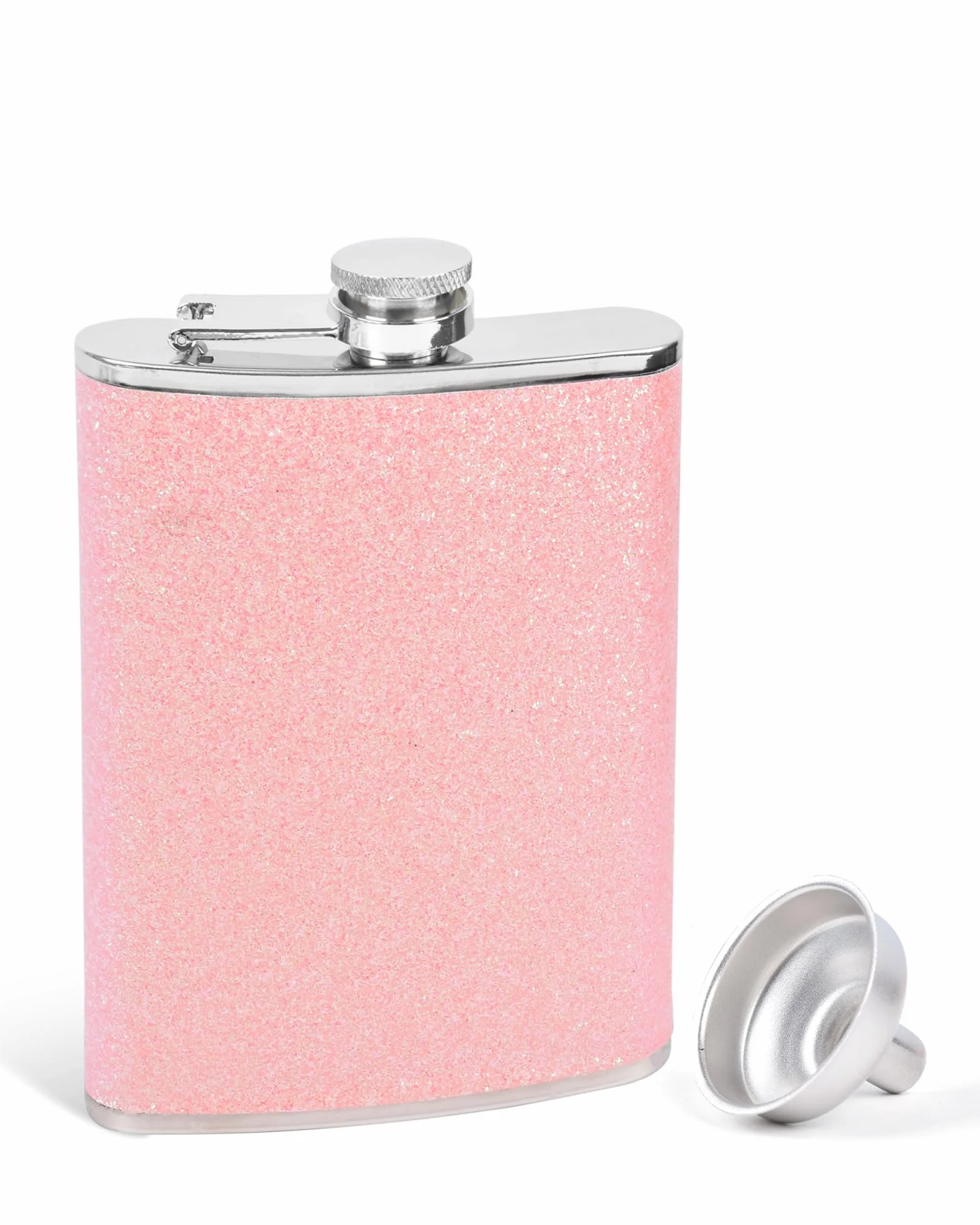 Piersiówka z Błyszcząca Damska 8oz, Glitter Piersiówka ze Stali Nierdzewnej z Lejkiem, Przenośna Piersiówka Prezent na Kemping Wędrówek - Blady Róż