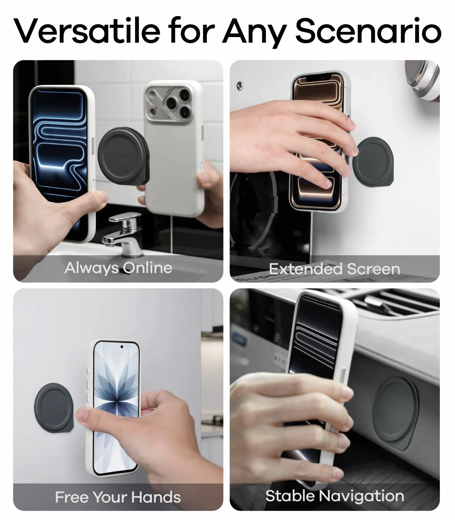 Aulumu AC01 Naklejka do MagSafe Wielofunkcyjna podkładka magnetyczna, Kompatybilna z dwustronnymi akcesoriami magnetycznymi, Wielokrotnego użytku, Do łazienek, lodówek, kuchni, ekranów itp. Szara