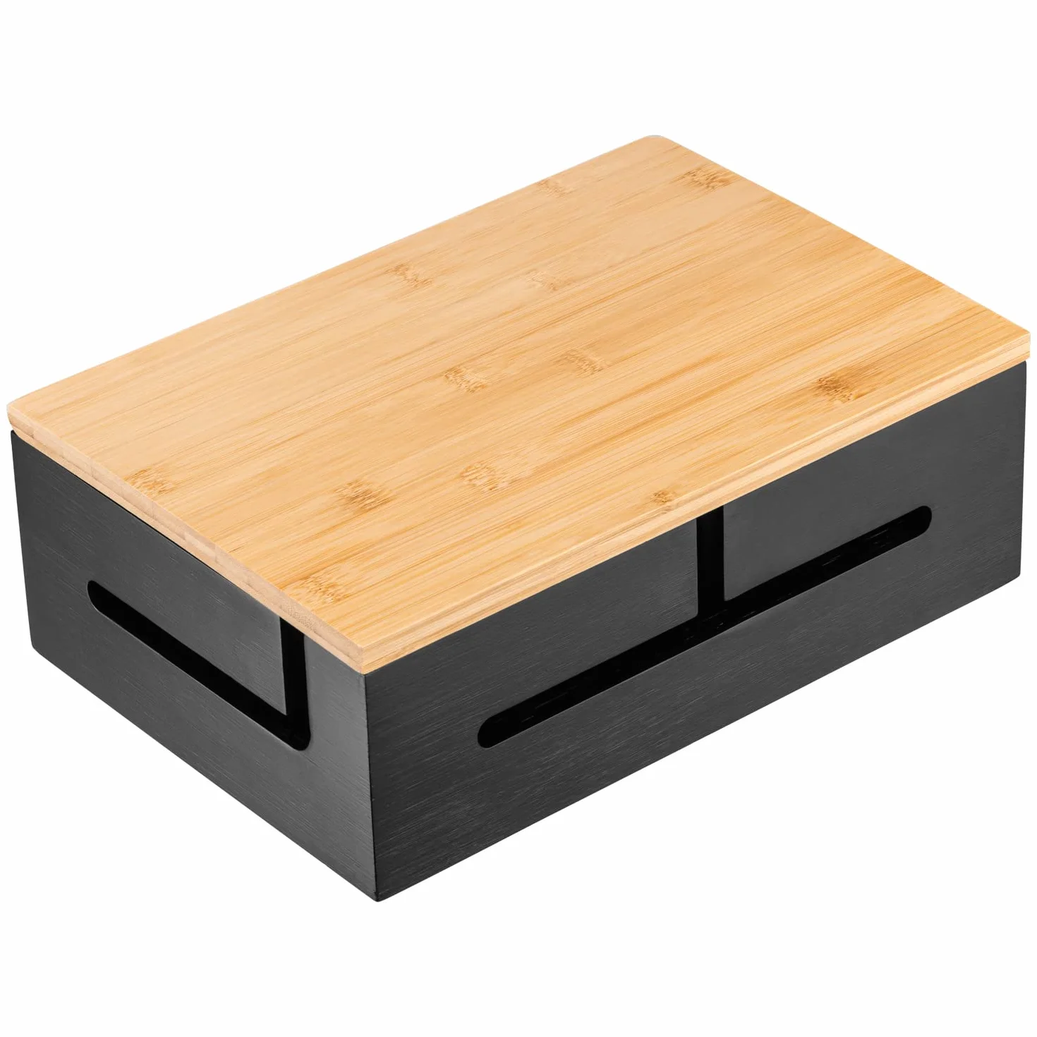 Bambusowa Skrzynka na Kable 32x20x11 cm Organizer Kabli z Pokrywą Magnetyczną Montaż Ścienny Ukrywanie Listwy Zasilającej i Przewodów (Czarny)