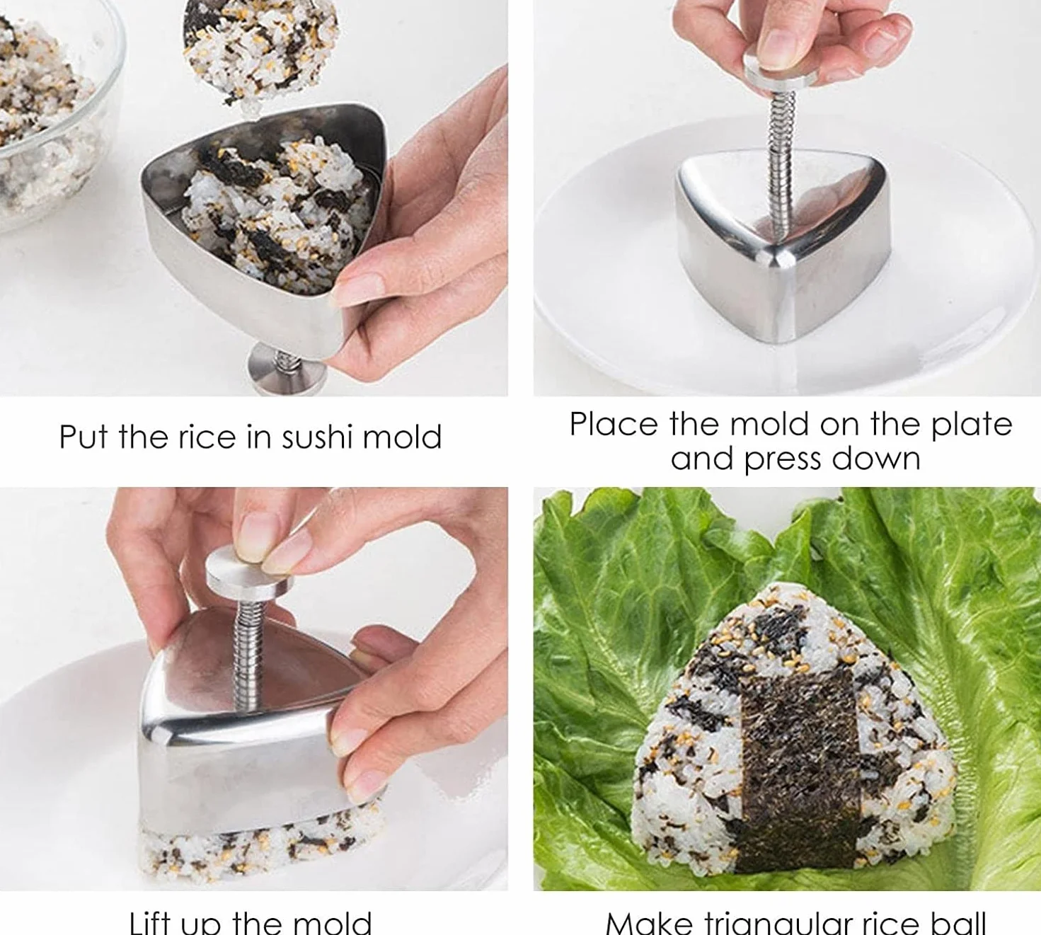 Trójkątna forma do sushi ze stali nierdzewnej Sushi Maker Onigiri forma do robienia kulek ryżowych, nieprzywierająca forma do kuchni DIY gotowania