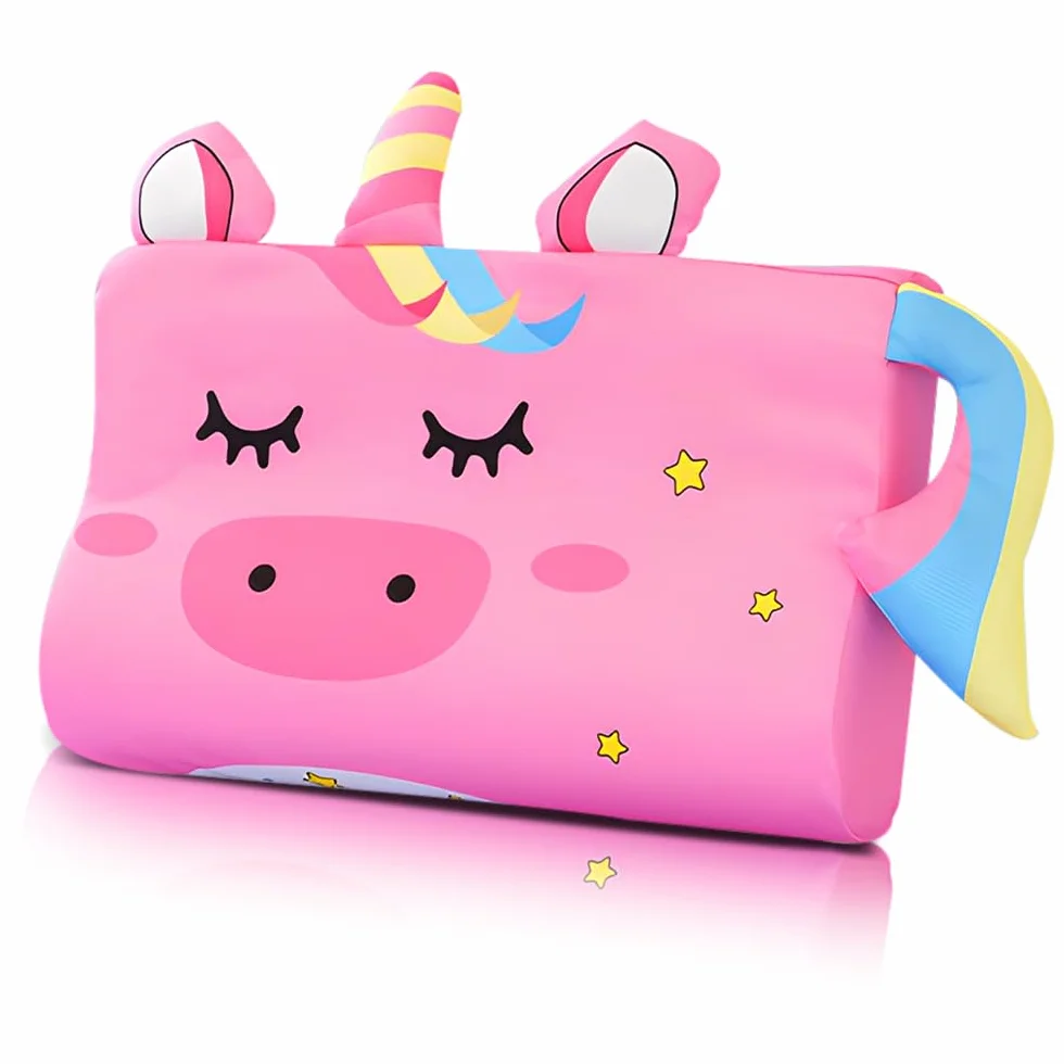 Schlummerkids Poduszka dla dzieci, 45 x 27 x 6 cm, oddychająca poduszka dla dzieci, wyjątkowa poduszka ze zwierzętami, ergonomiczna poduszka do spania dla małych dzieci (różowa)