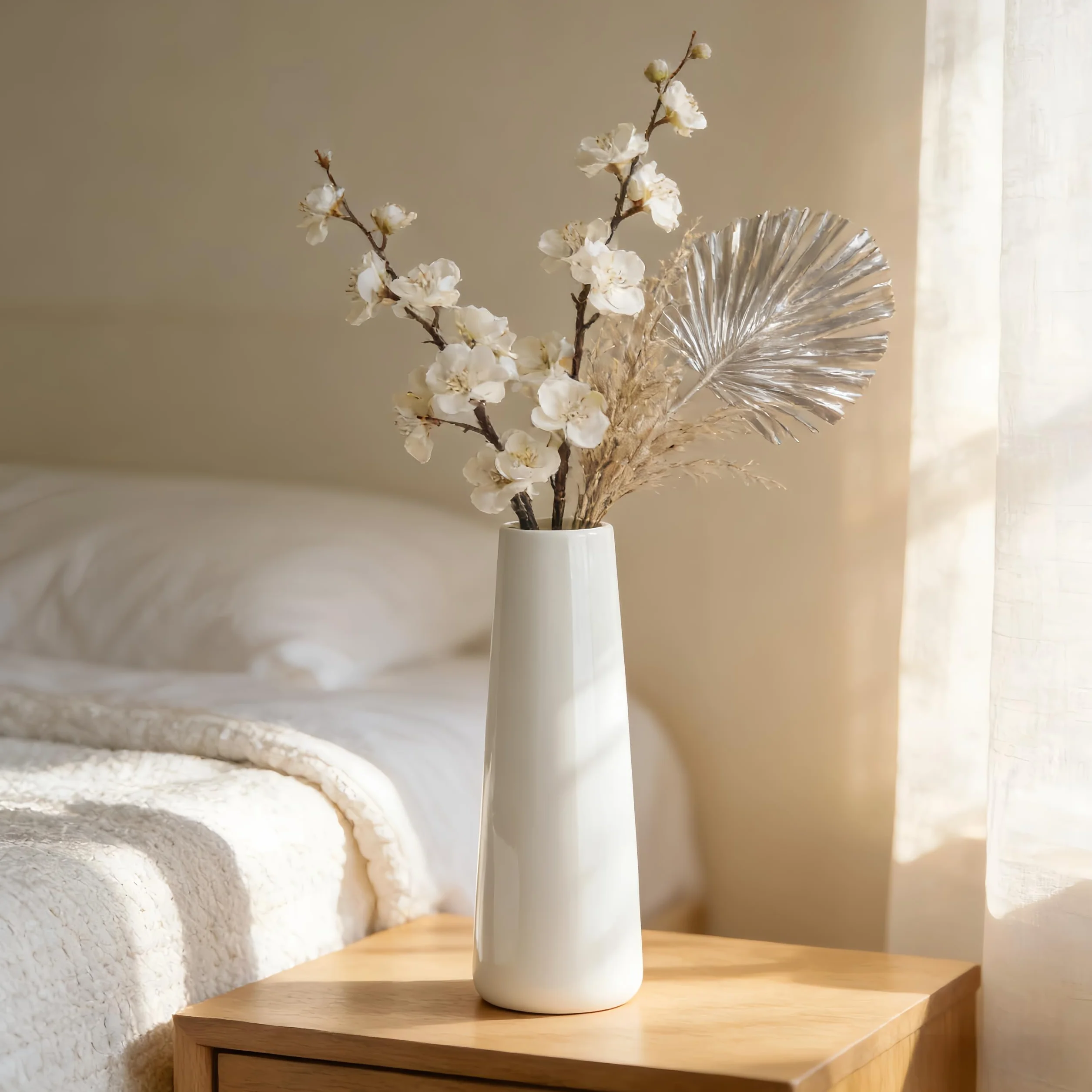 Biały wazon ceramiczny, wysoki wazon na kwiaty, 30 cm wysokości, nowoczesne, duże, teksturowane wazony podłogowe do dekoracji domu, regału, domu wiejskiego, salonu, na środkowe punkty stołu
