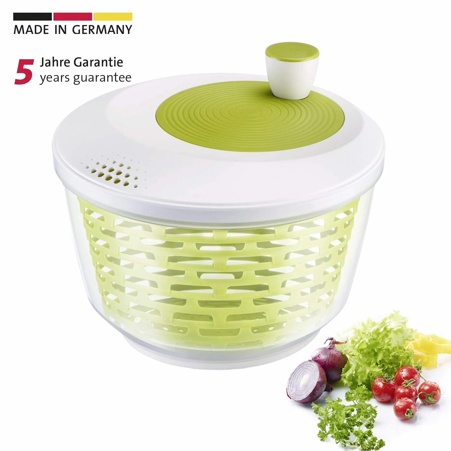Westmark Wirówka do sałaty, Pojemność: 4,4 litra, średnica 23,5 cm, Tworzywo sztuczne, Bez BPA, Spinderella, Kolor przezroczysty,biały,zielony, 243022EA